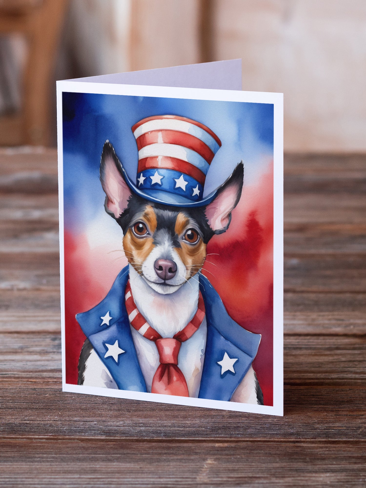 Rat Terrier Patriotic American Greeting Cards Pack of 8