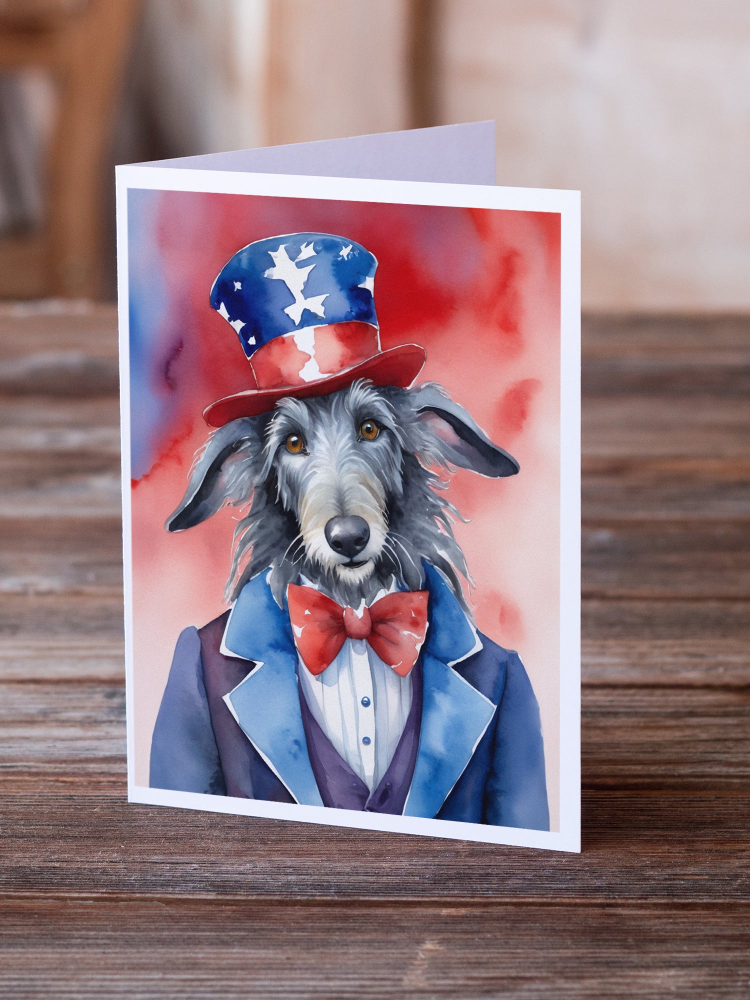 Buy this Scottish Deerhound Patriotic American Greeting Cards Pack of 8