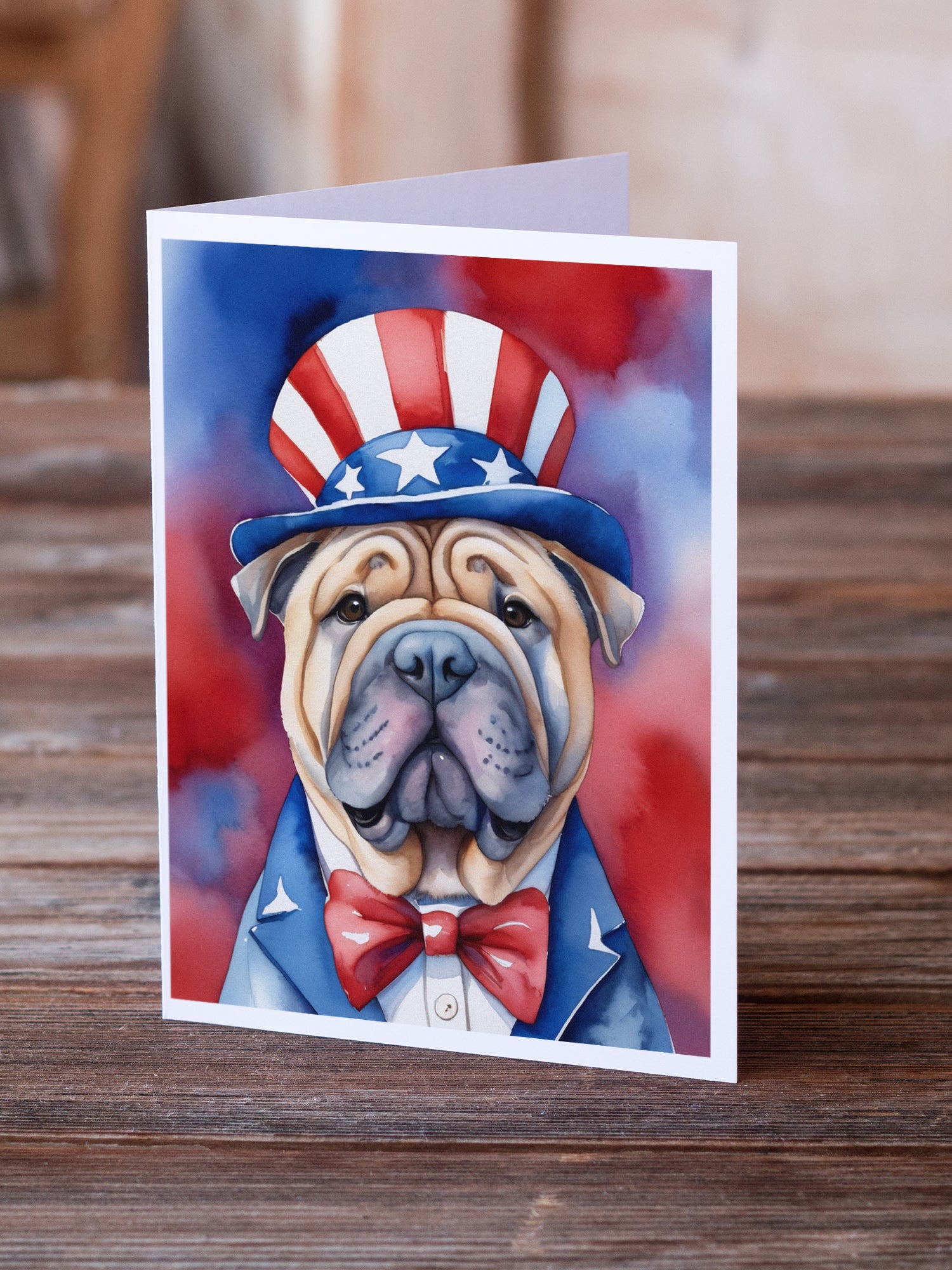Shar Pei Patriotic American Greeting Cards Pack of 8