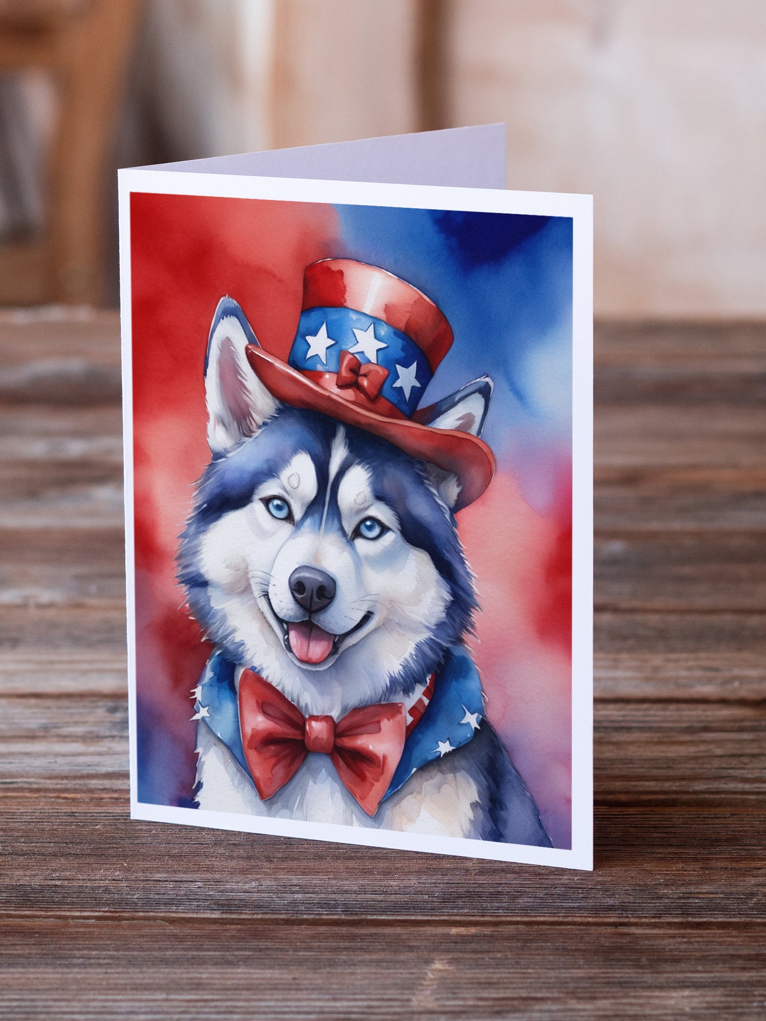 Siberian Husky Patriotic American Greeting Cards Pack of 8
