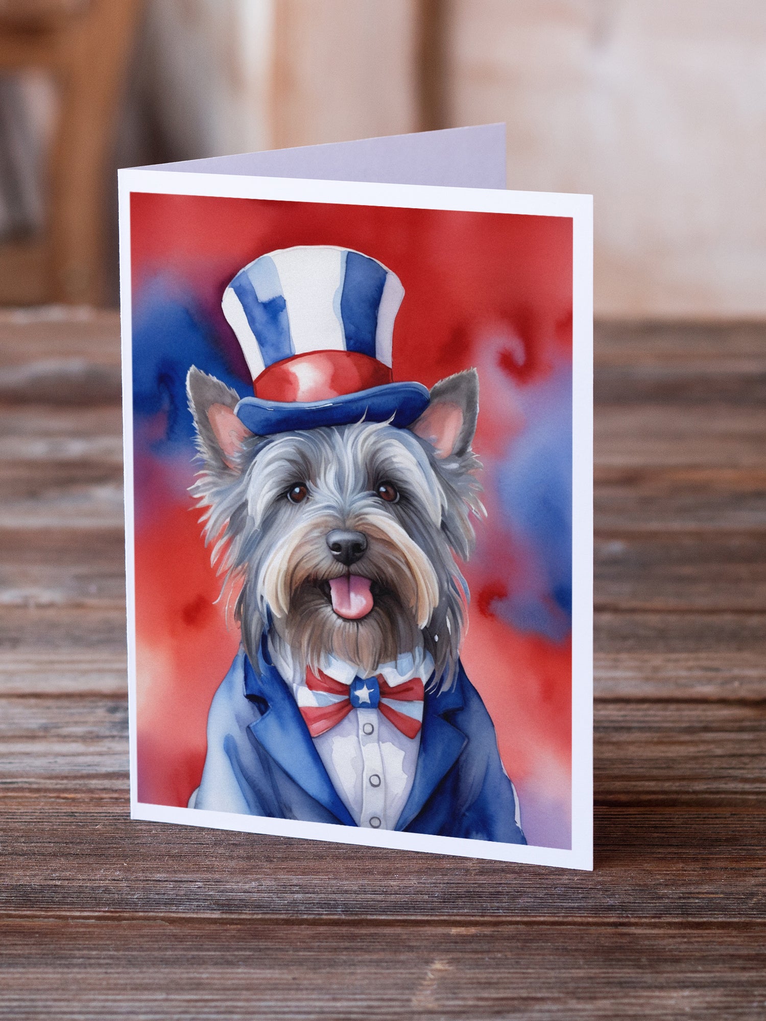 Skye Terrier Patriotic American Greeting Cards Pack of 8
