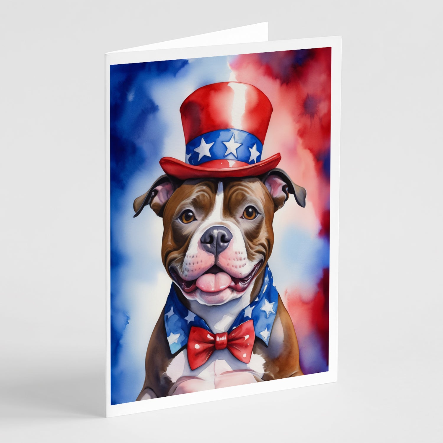 Buy this Staffordshire Bull Terrier Patriotic American Greeting Cards Pack of 8