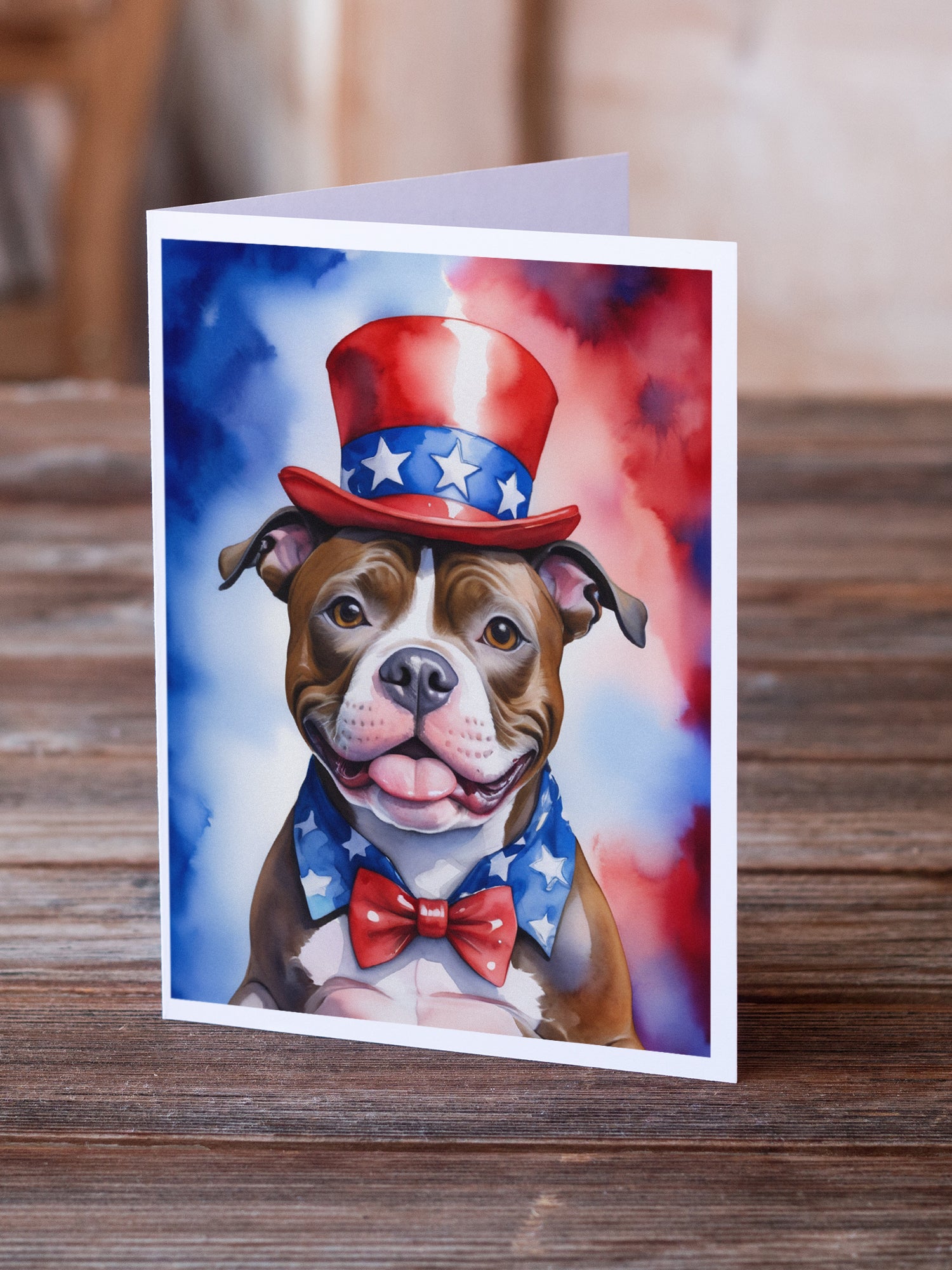 Buy this Staffordshire Bull Terrier Patriotic American Greeting Cards Pack of 8