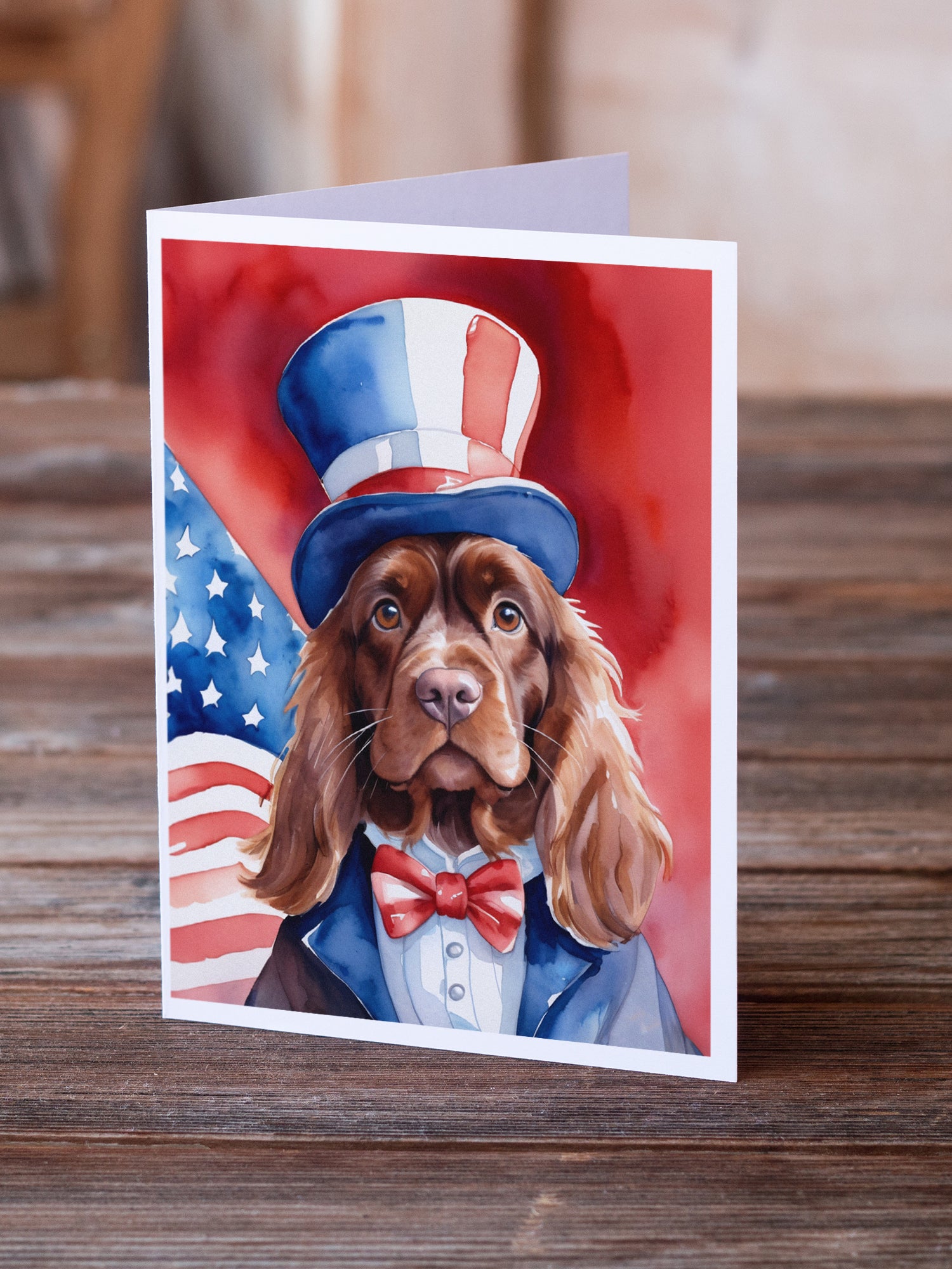 Sussex Spaniel Patriotic American Greeting Cards Pack of 8