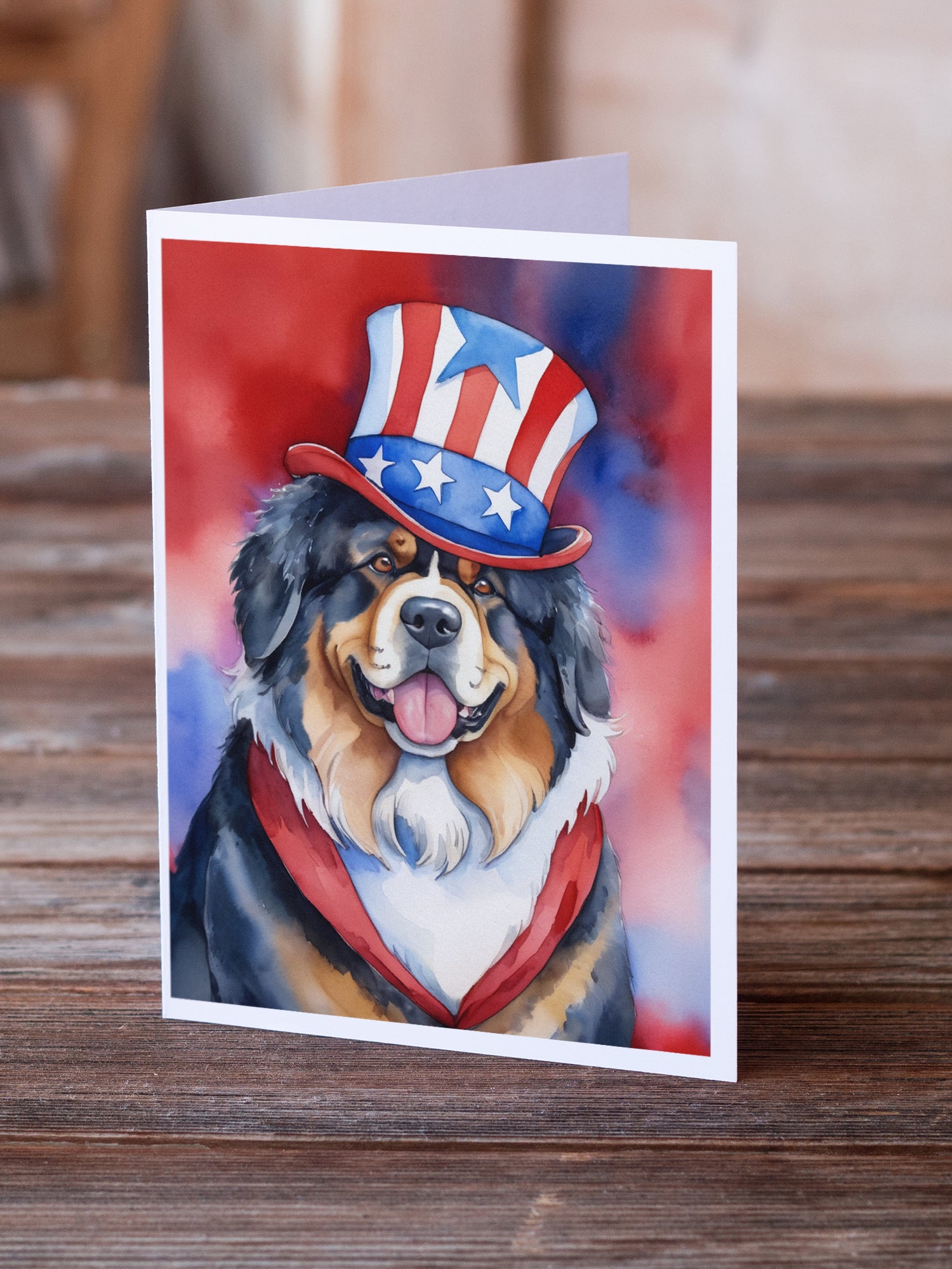 Tibetan Mastiff Patriotic American Greeting Cards Pack of 8