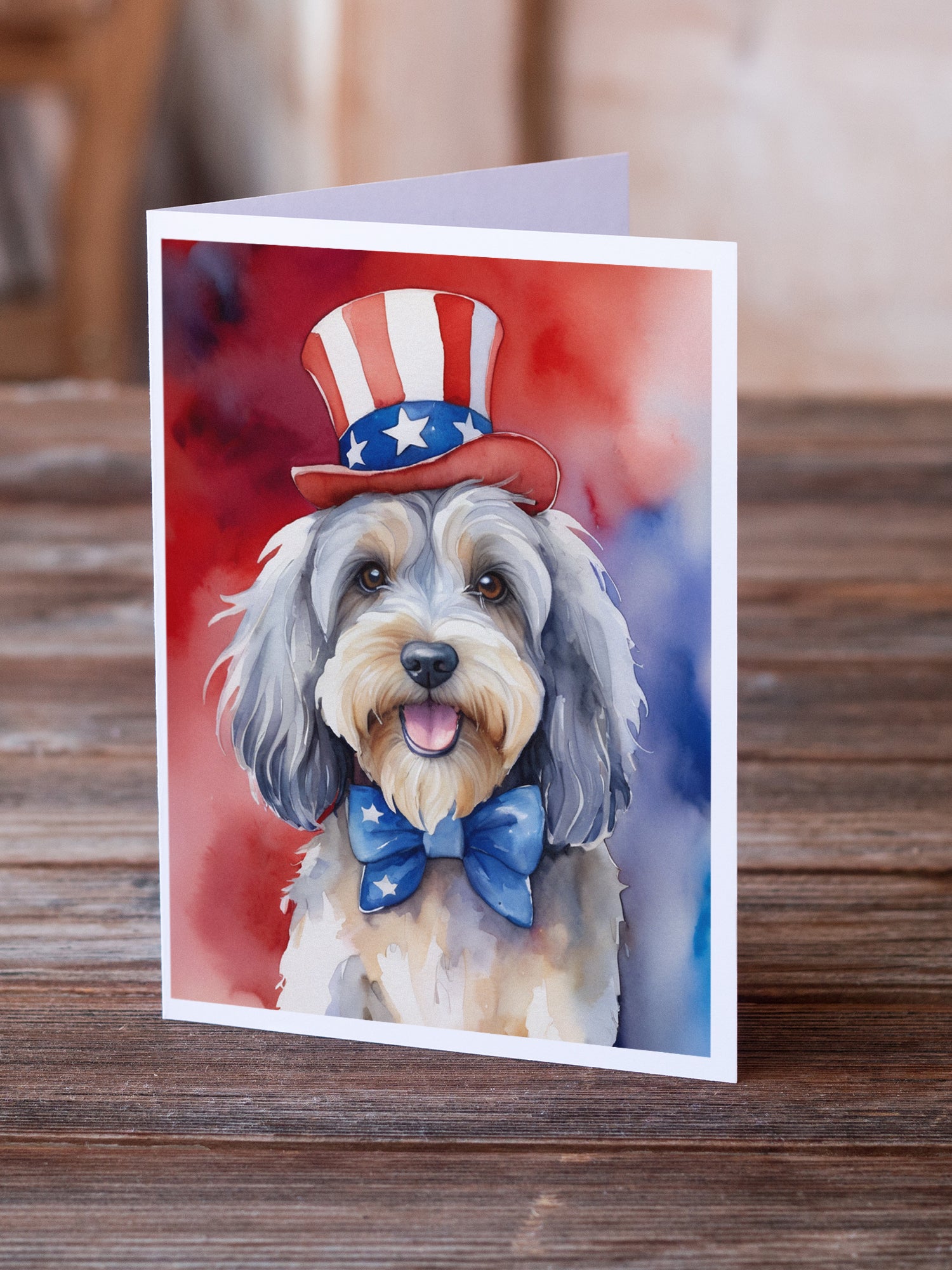 Tibetan Terrier Patriotic American Greeting Cards Pack of 8