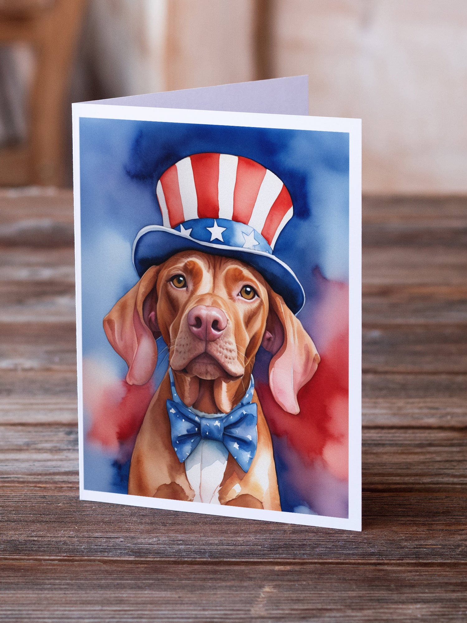 Buy this Vizsla Patriotic American Greeting Cards Pack of 8