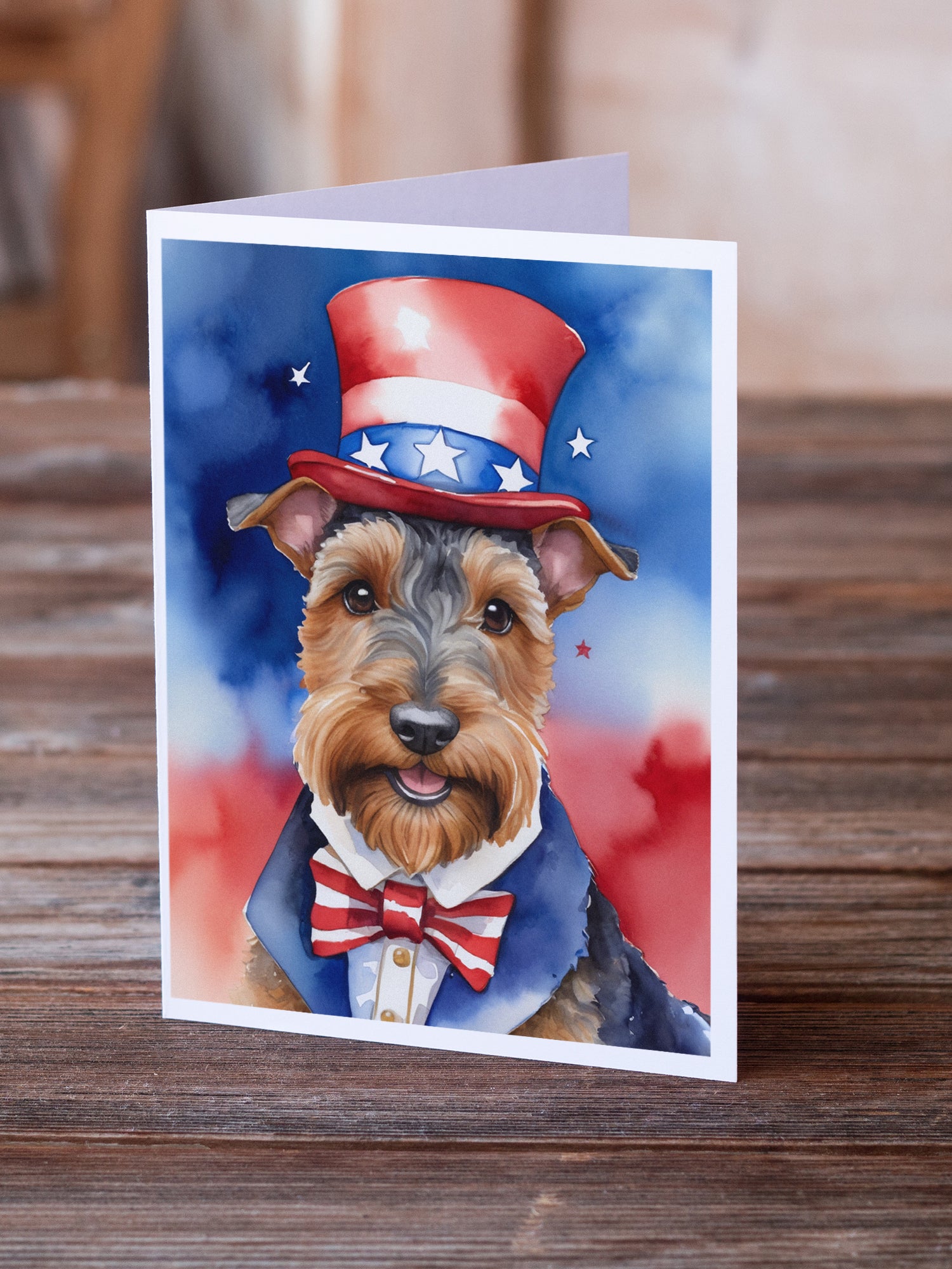 Welsh Terrier Patriotic American Greeting Cards Pack of 8