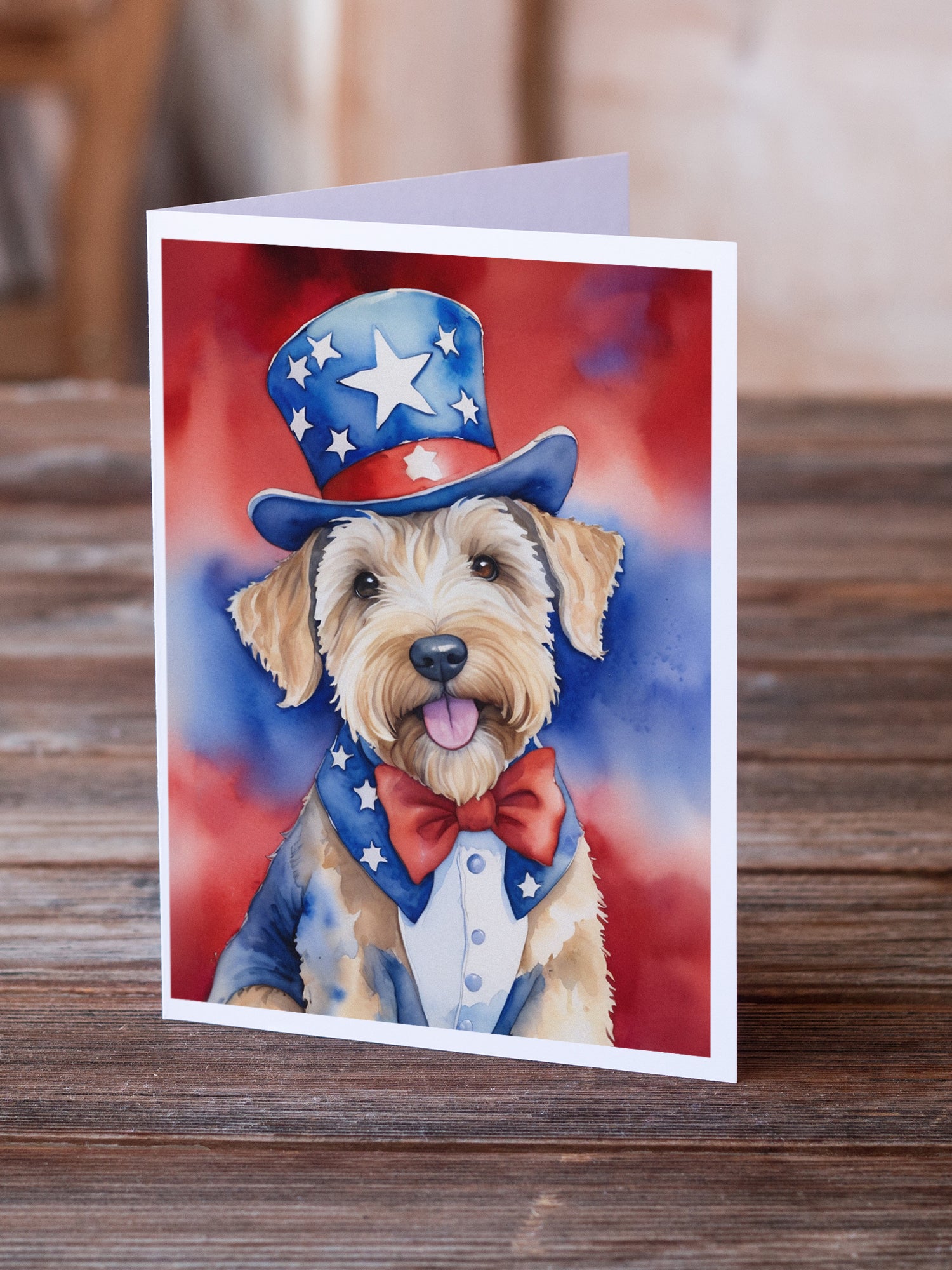 Wheaten Terrier Patriotic American Greeting Cards Pack of 8
