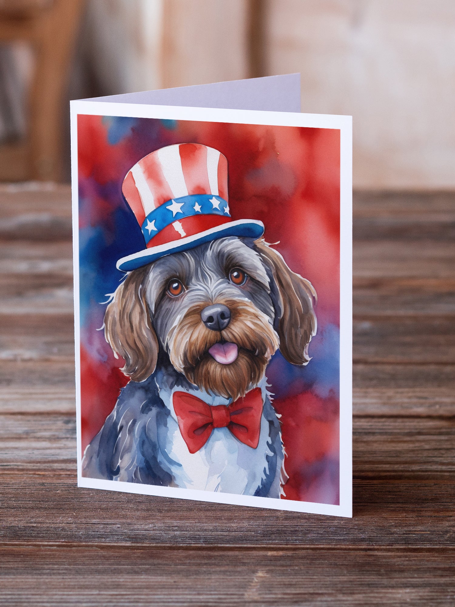 Wirehaired Pointing Griffon Patriotic American Greeting Cards Pack of 8