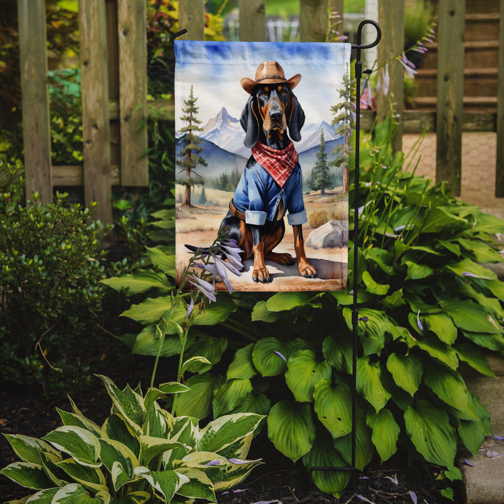 Buy this Black and Tan Coonhound Cowboy Welcome Garden Flag