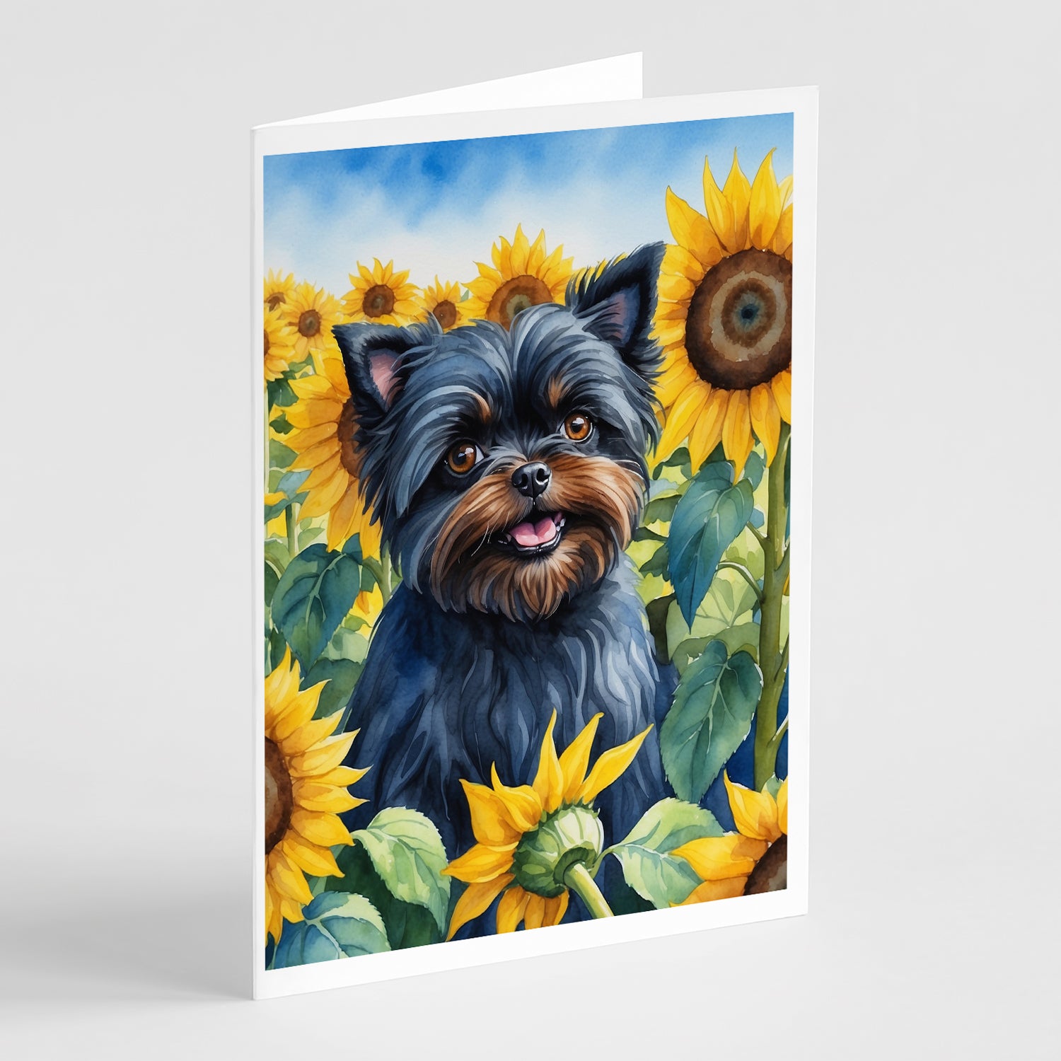 Buy this Affenpinscher in Sunflowers Greeting Cards Pack of 8