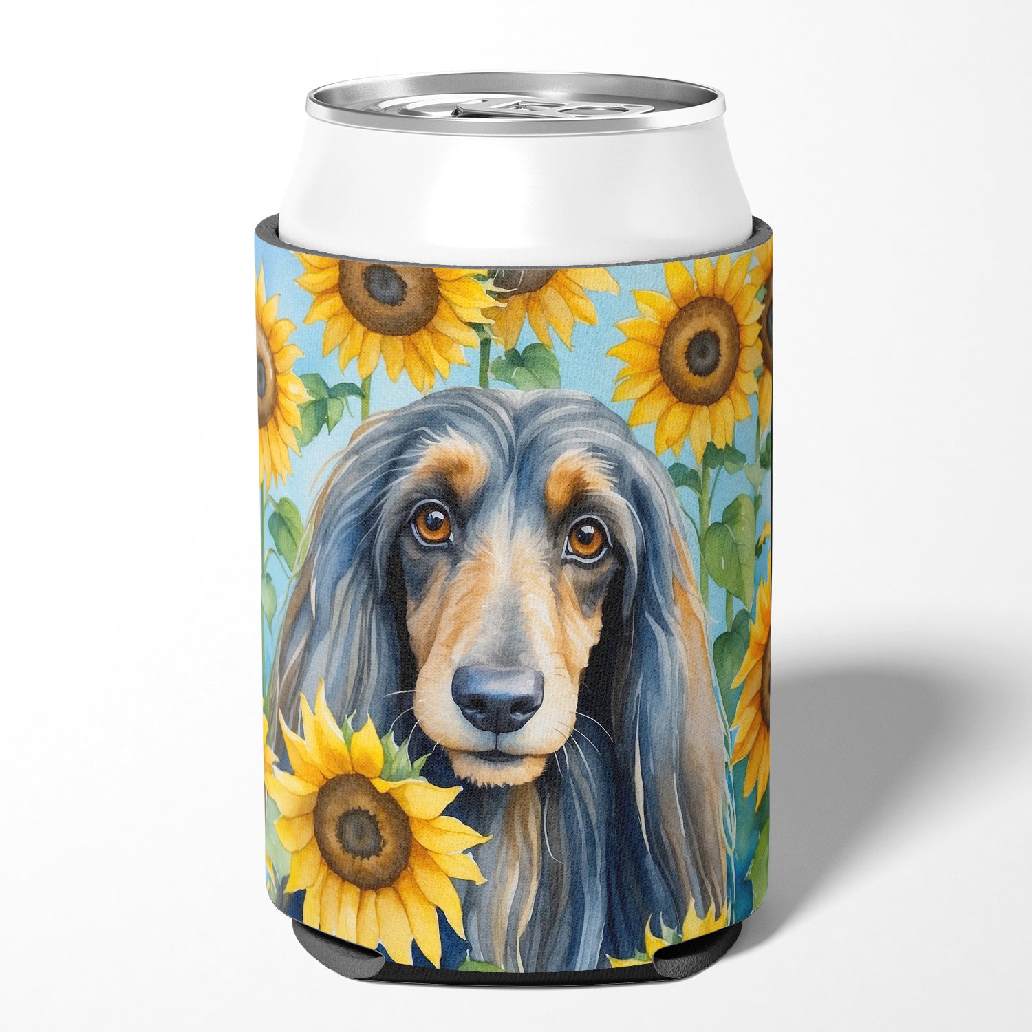Afghan Hound in Sunflowers Can or Bottle Hugger