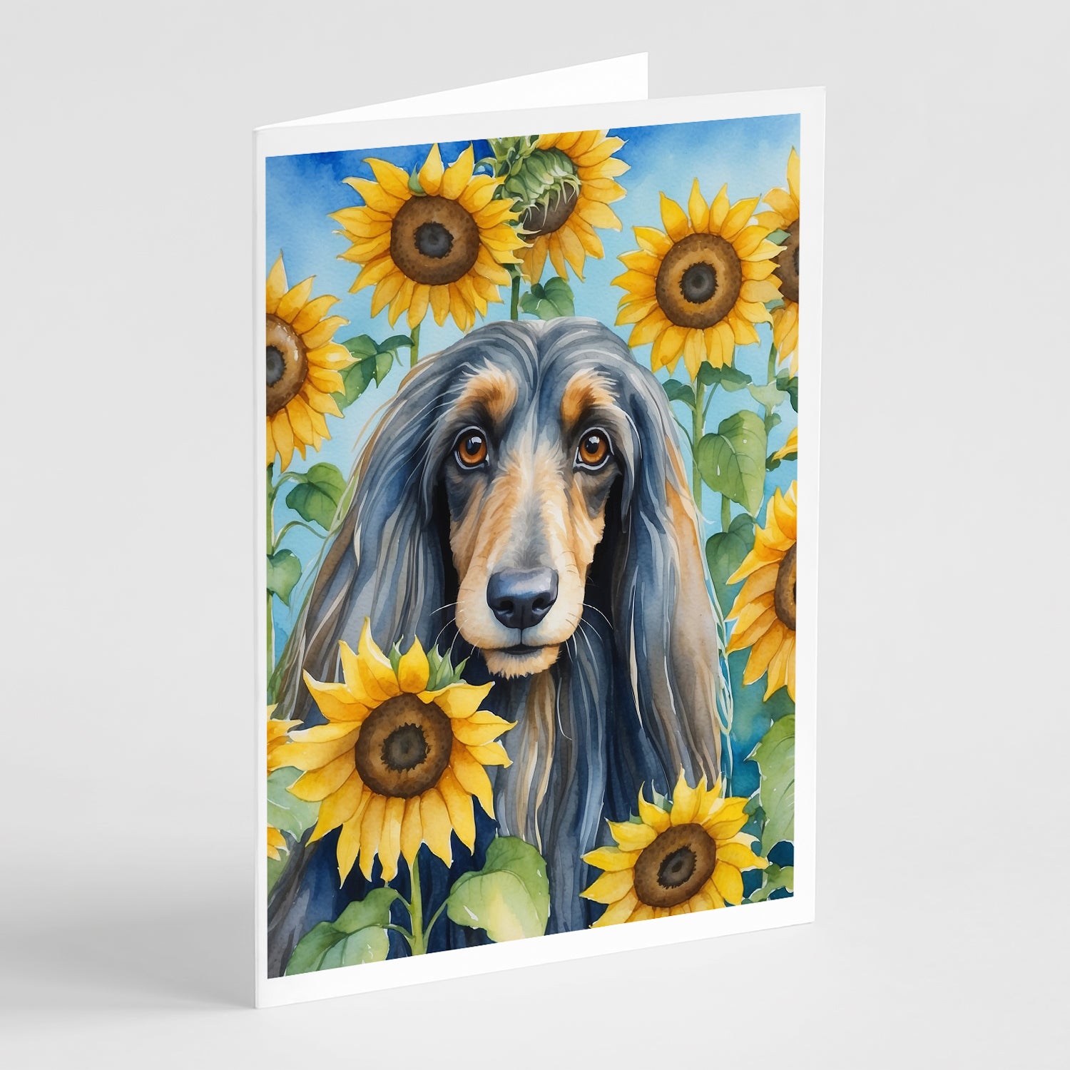 Buy this Afghan Hound in Sunflowers Greeting Cards Pack of 8
