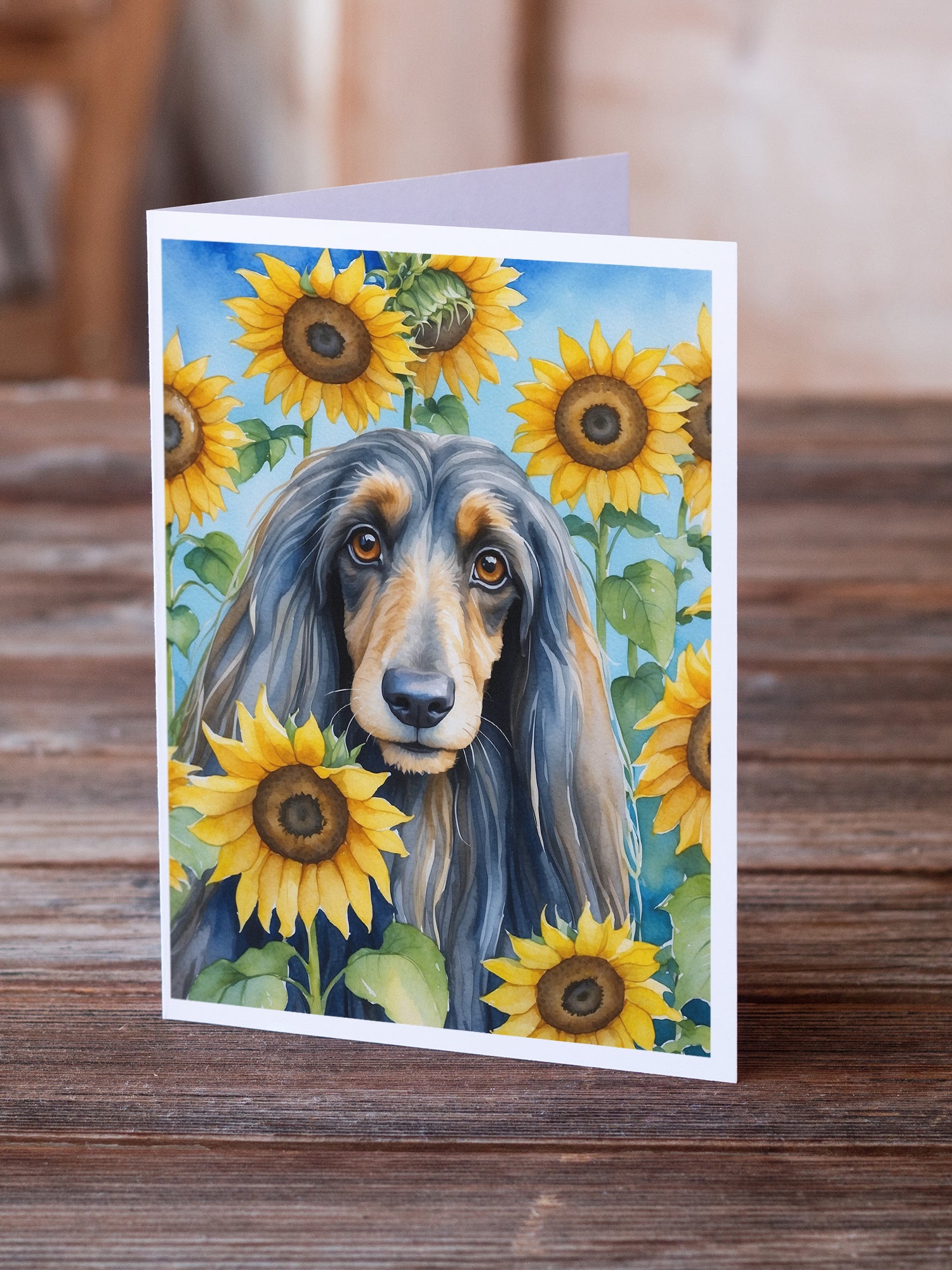 Buy this Afghan Hound in Sunflowers Greeting Cards Pack of 8