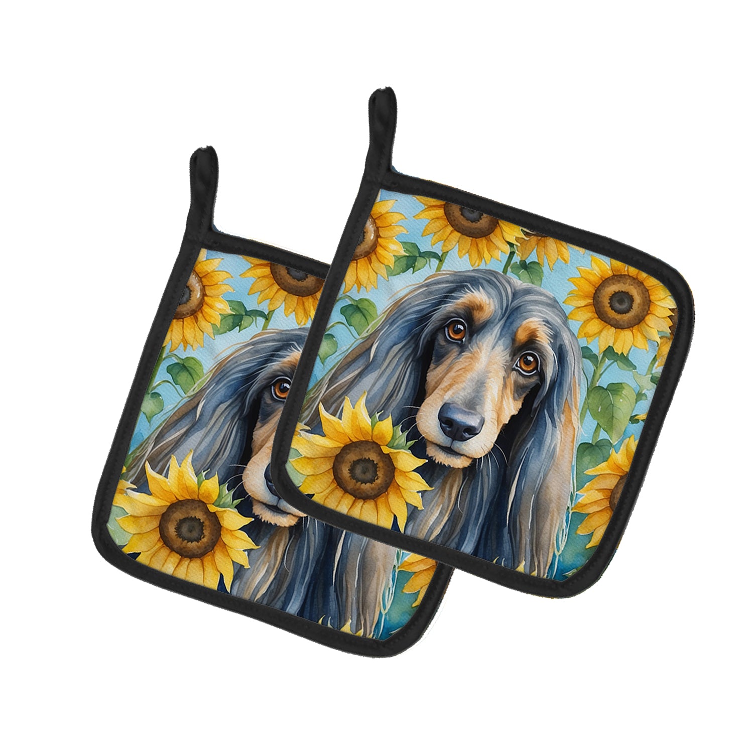 Buy this Afghan Hound in Sunflowers Pair of Pot Holders