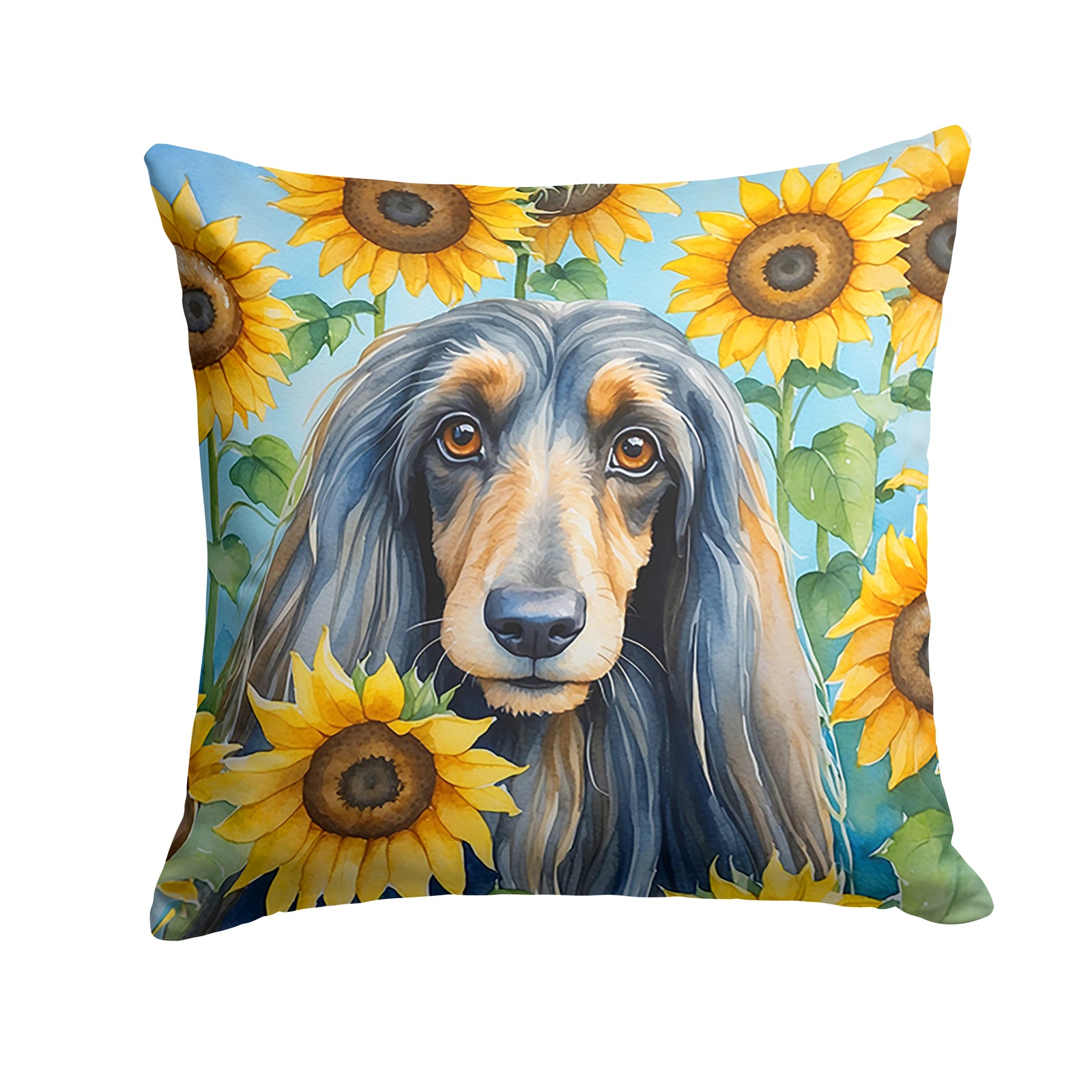 Buy this Afghan Hound in Sunflowers Throw Pillow