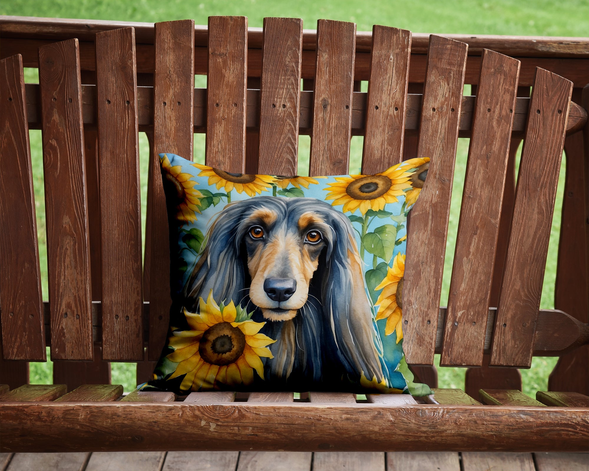 Buy this Afghan Hound in Sunflowers Throw Pillow