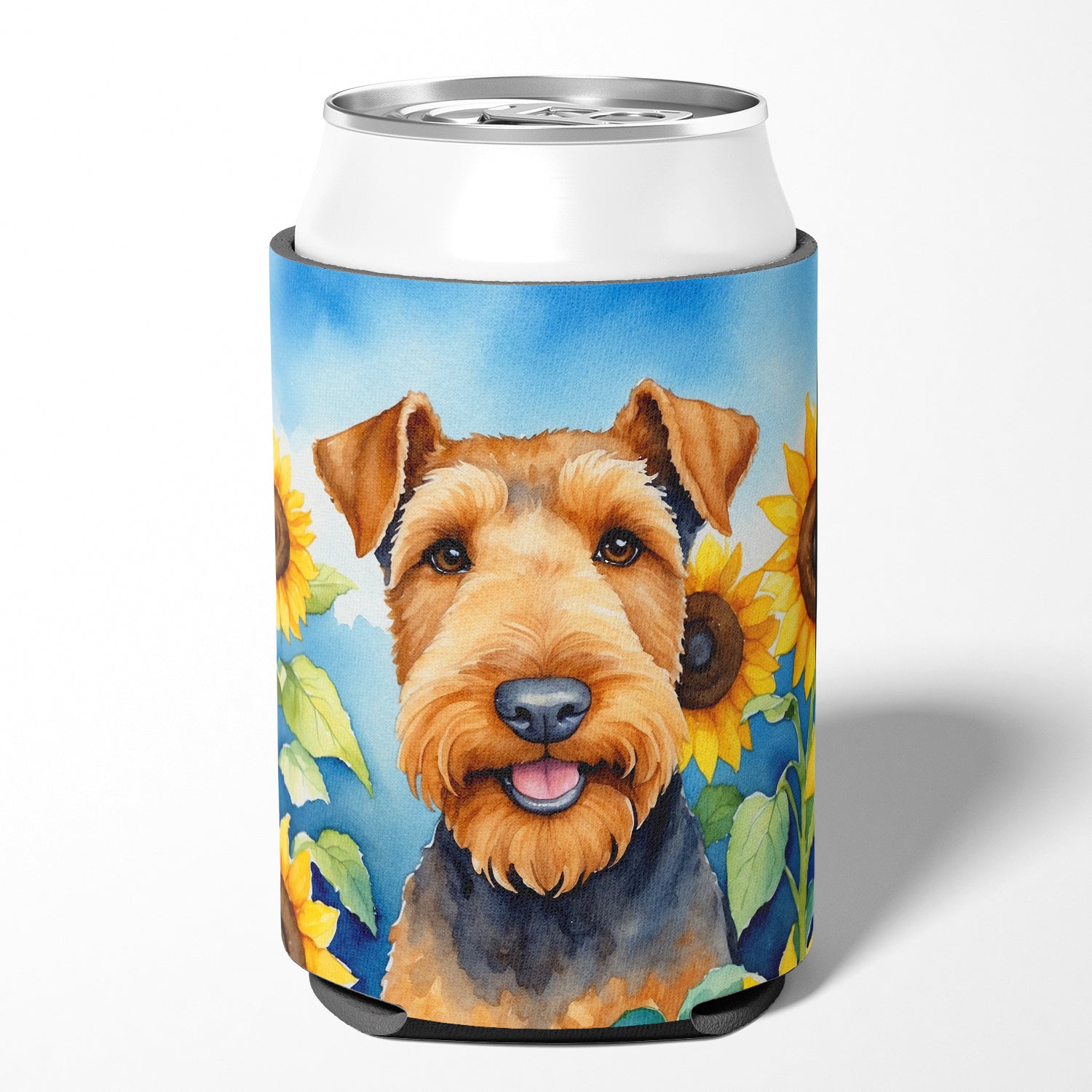 Buy this Airedale Terrier in Sunflowers Can or Bottle Hugger