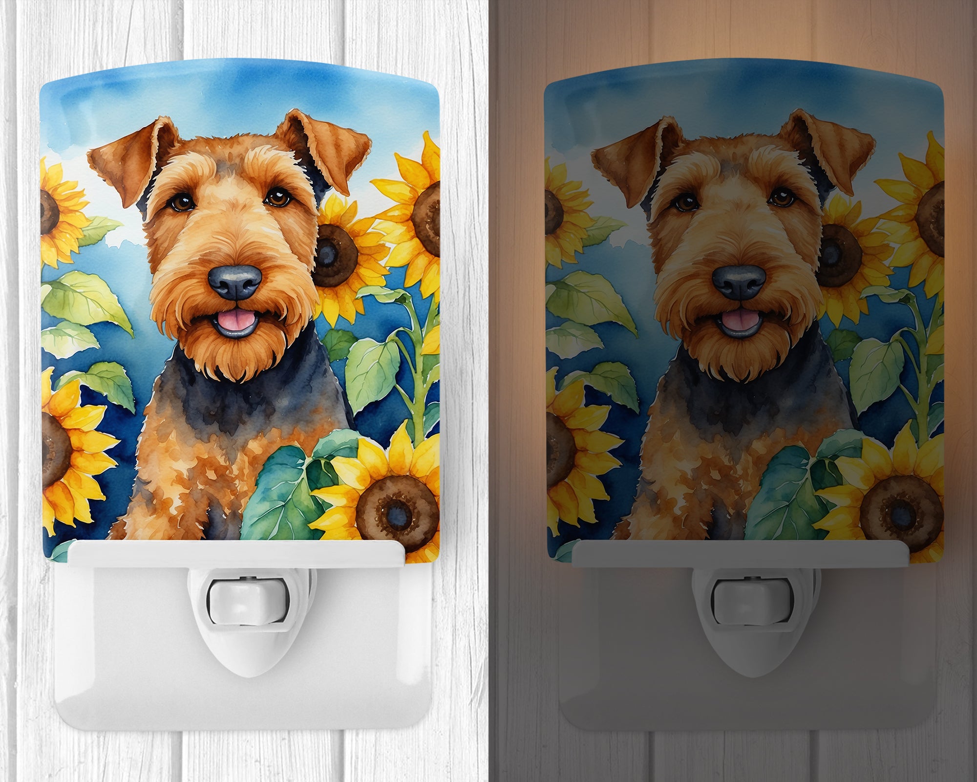 Airedale Terrier in Sunflowers Ceramic Night Light