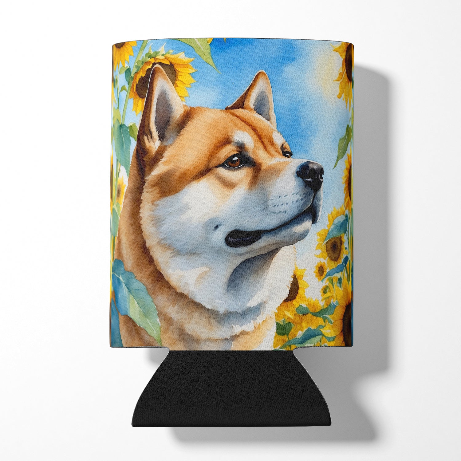 Buy this Akita in Sunflowers Can or Bottle Hugger