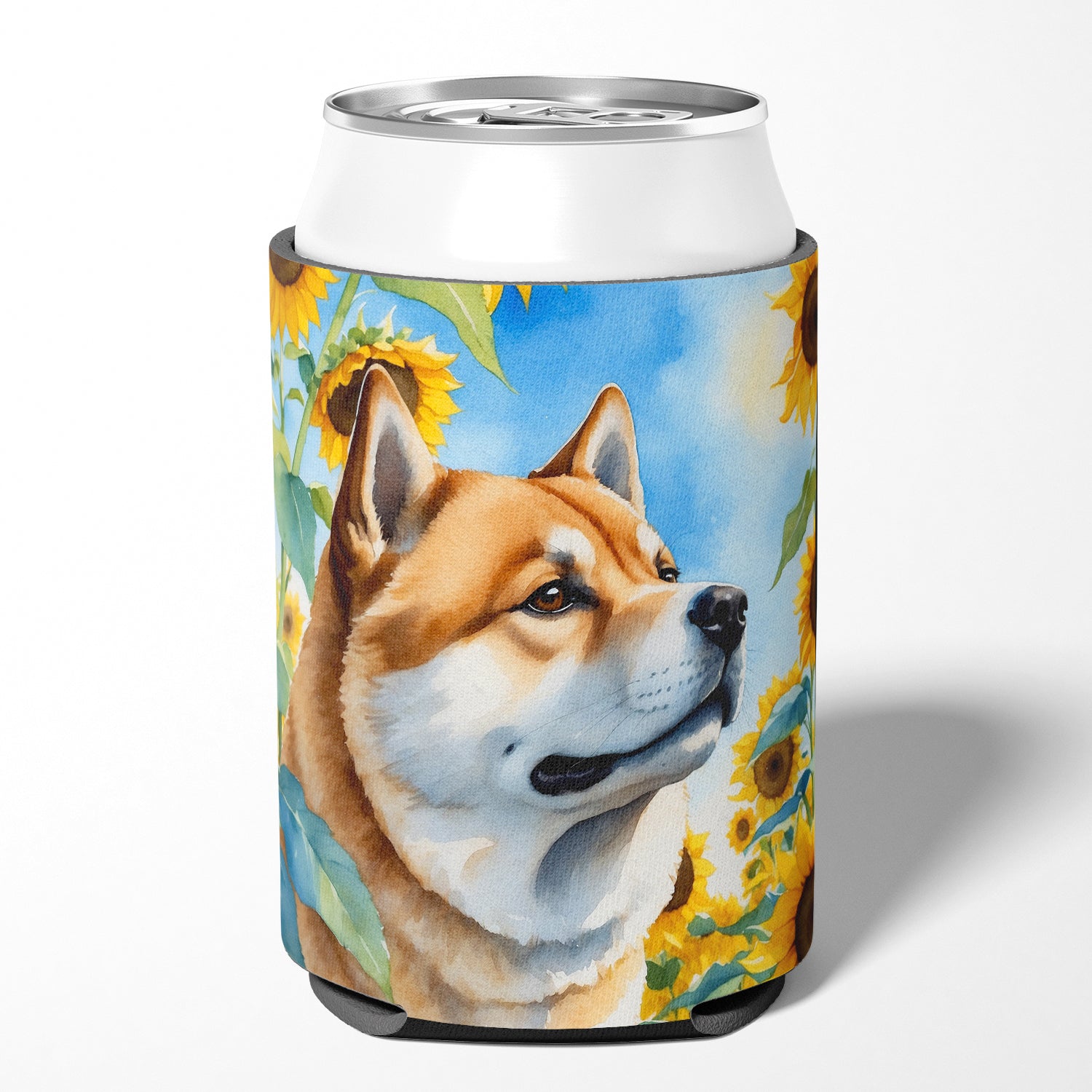Buy this Akita in Sunflowers Can or Bottle Hugger
