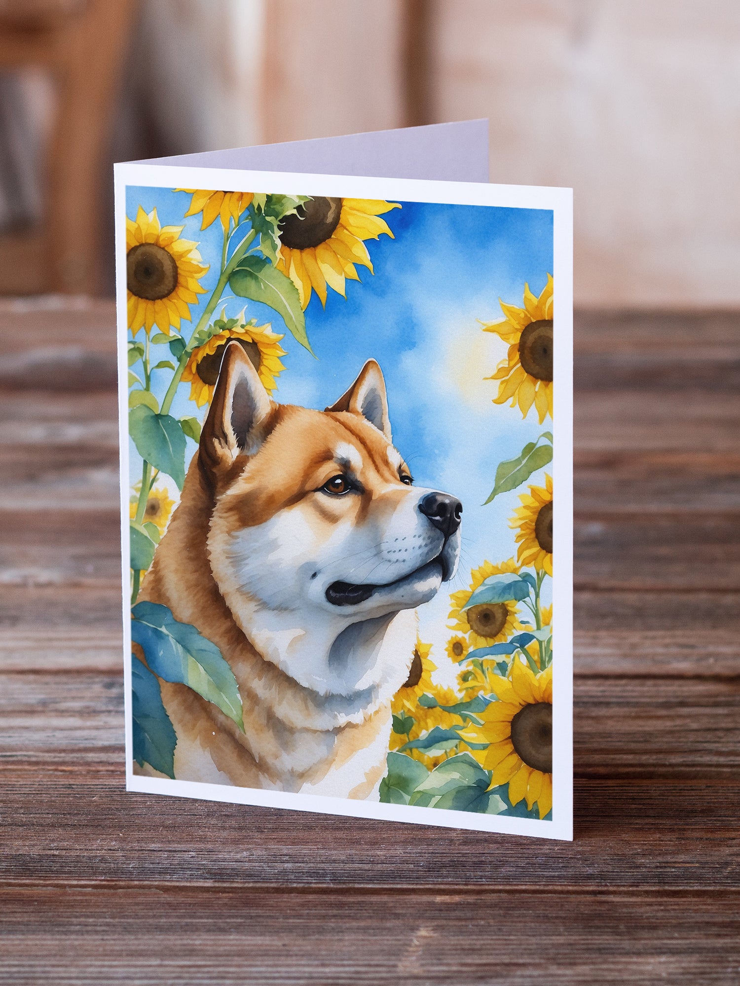 Buy this Akita in Sunflowers Greeting Cards Pack of 8