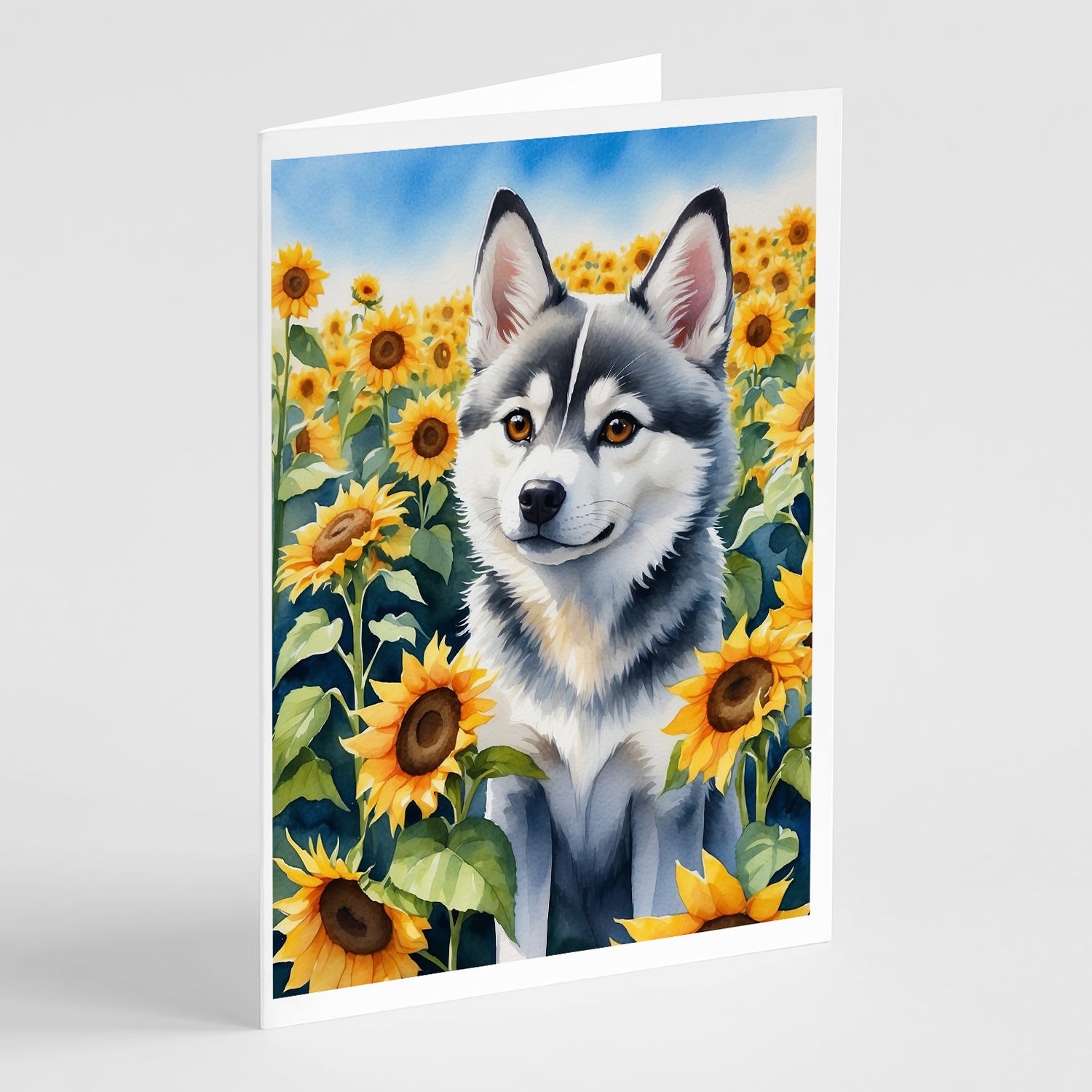 Buy this Alaskan Klee Kai in Sunflowers Greeting Cards Pack of 8
