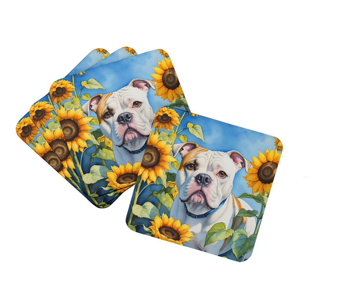 Buy this American Bulldog in Sunflowers Foam Coasters