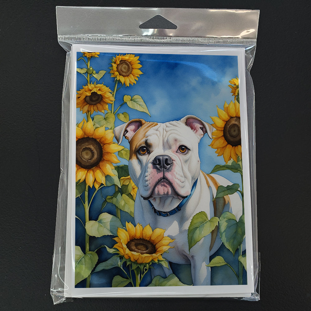 American Bulldog in Sunflowers Greeting Cards Pack of 8