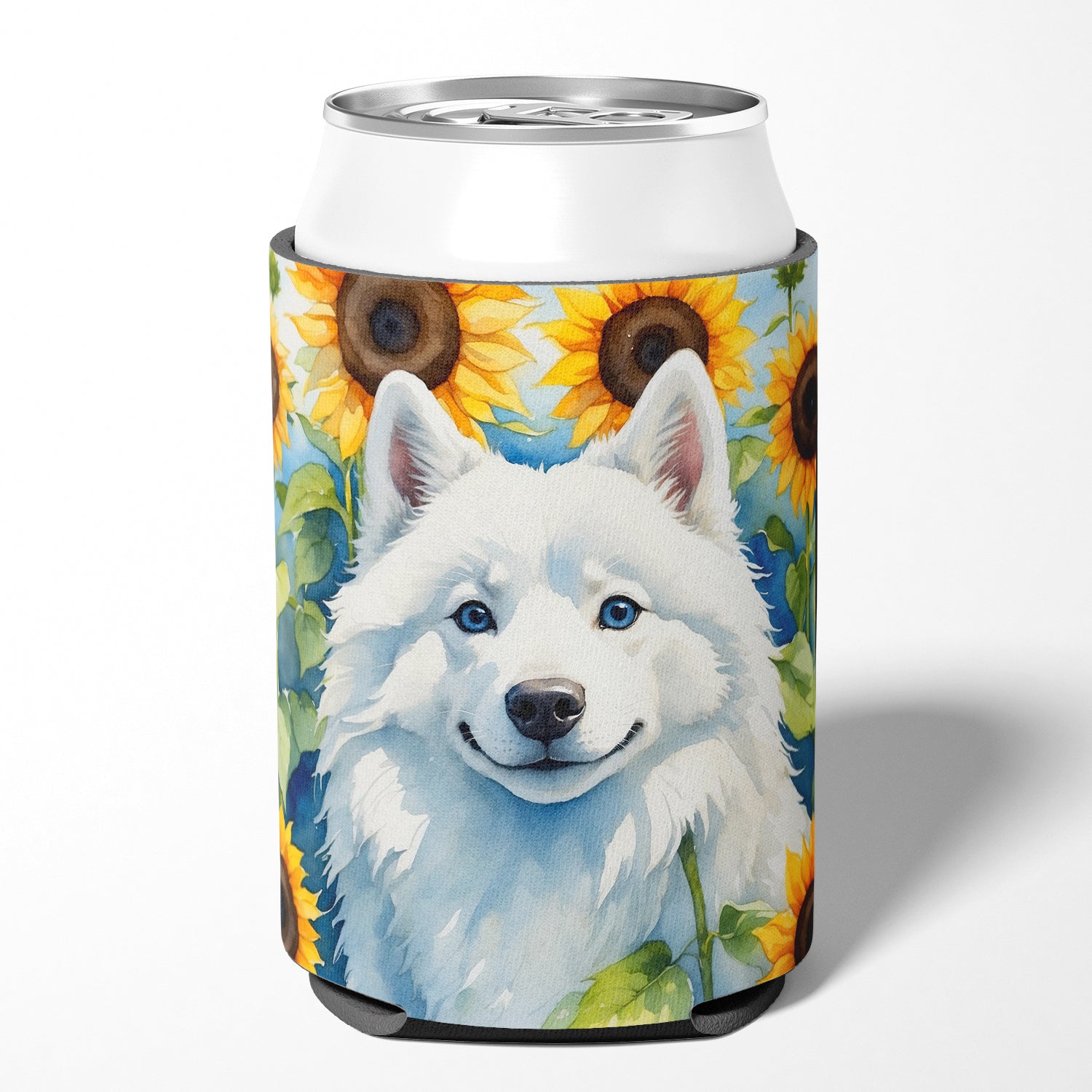 Buy this American Eskimo in Sunflowers Can or Bottle Hugger