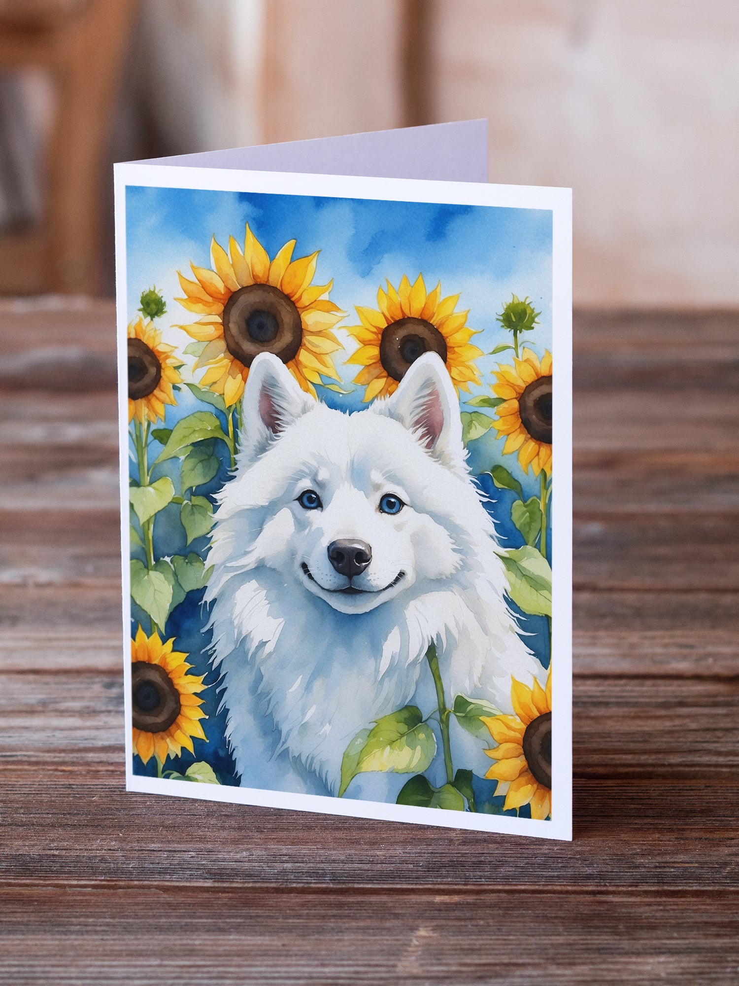 American Eskimo in Sunflowers Greeting Cards Pack of 8