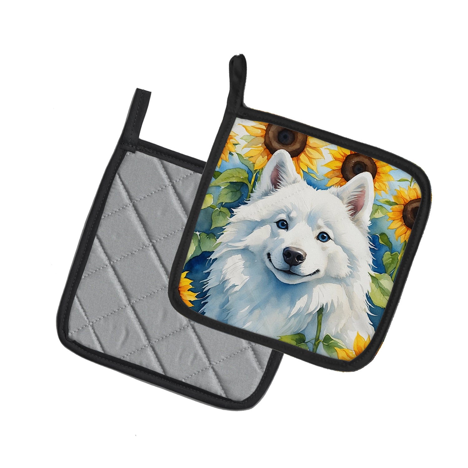 Buy this American Eskimo in Sunflowers Pair of Pot Holders