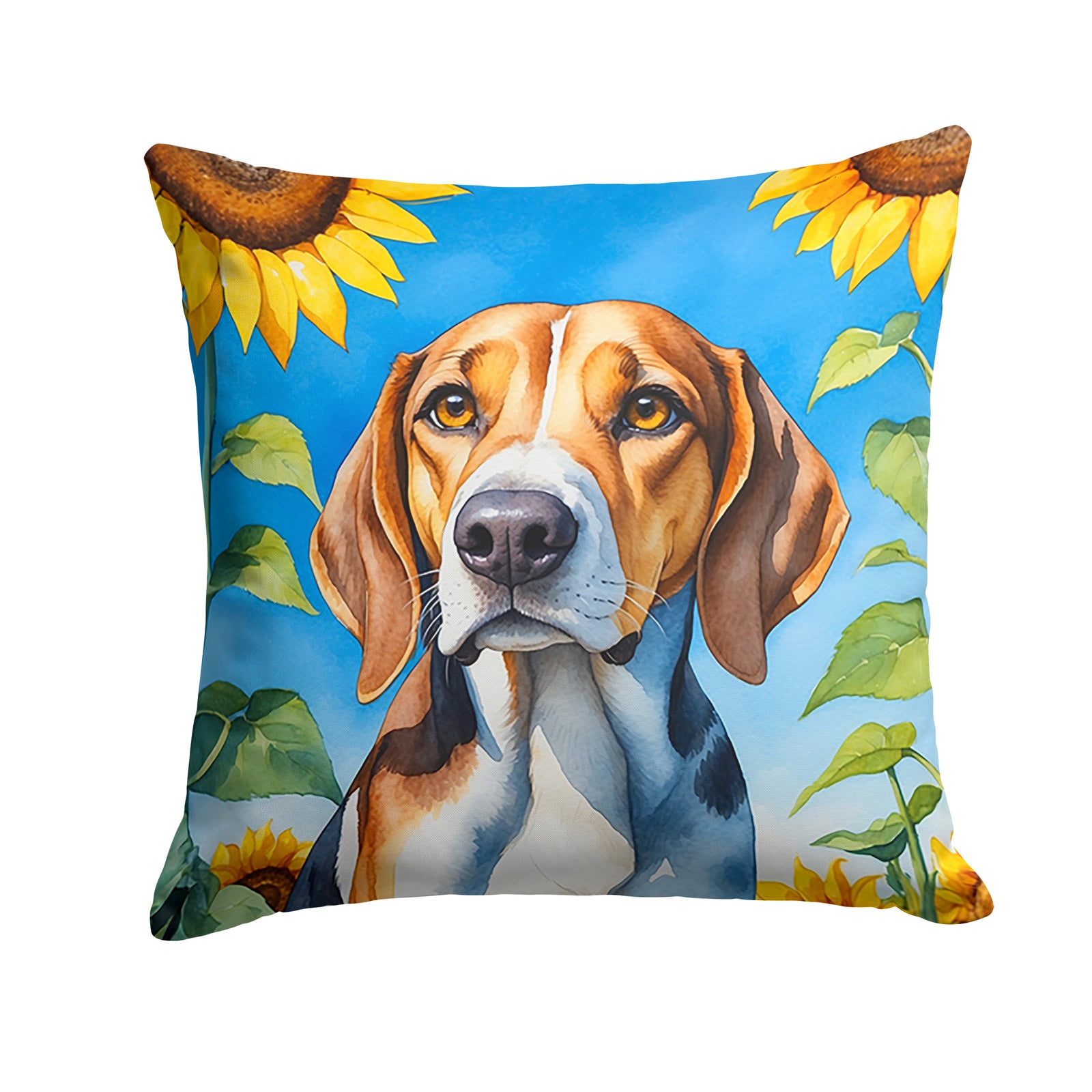 Buy this American Foxhound in Sunflowers Throw Pillow