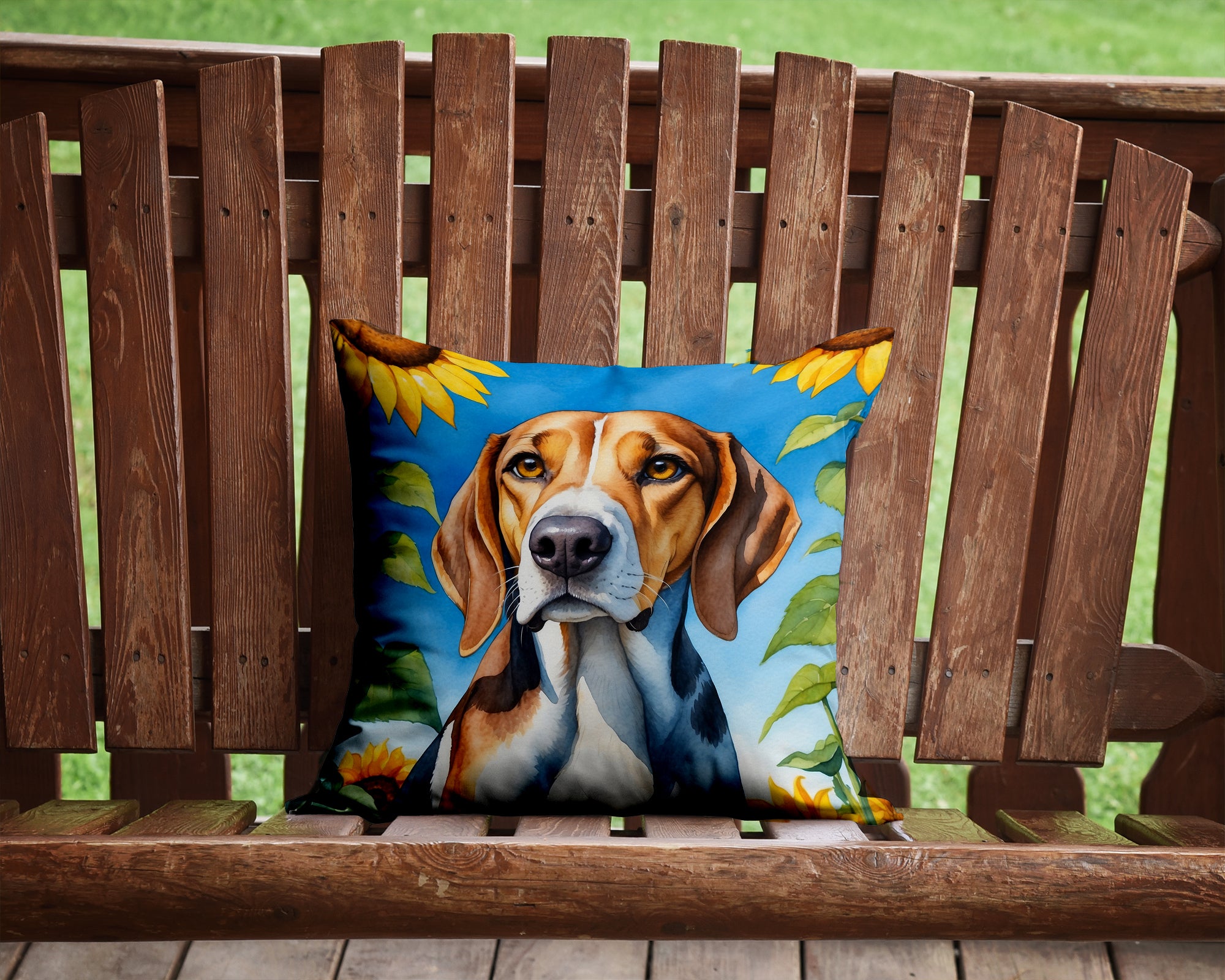American Foxhound in Sunflowers Throw Pillow
