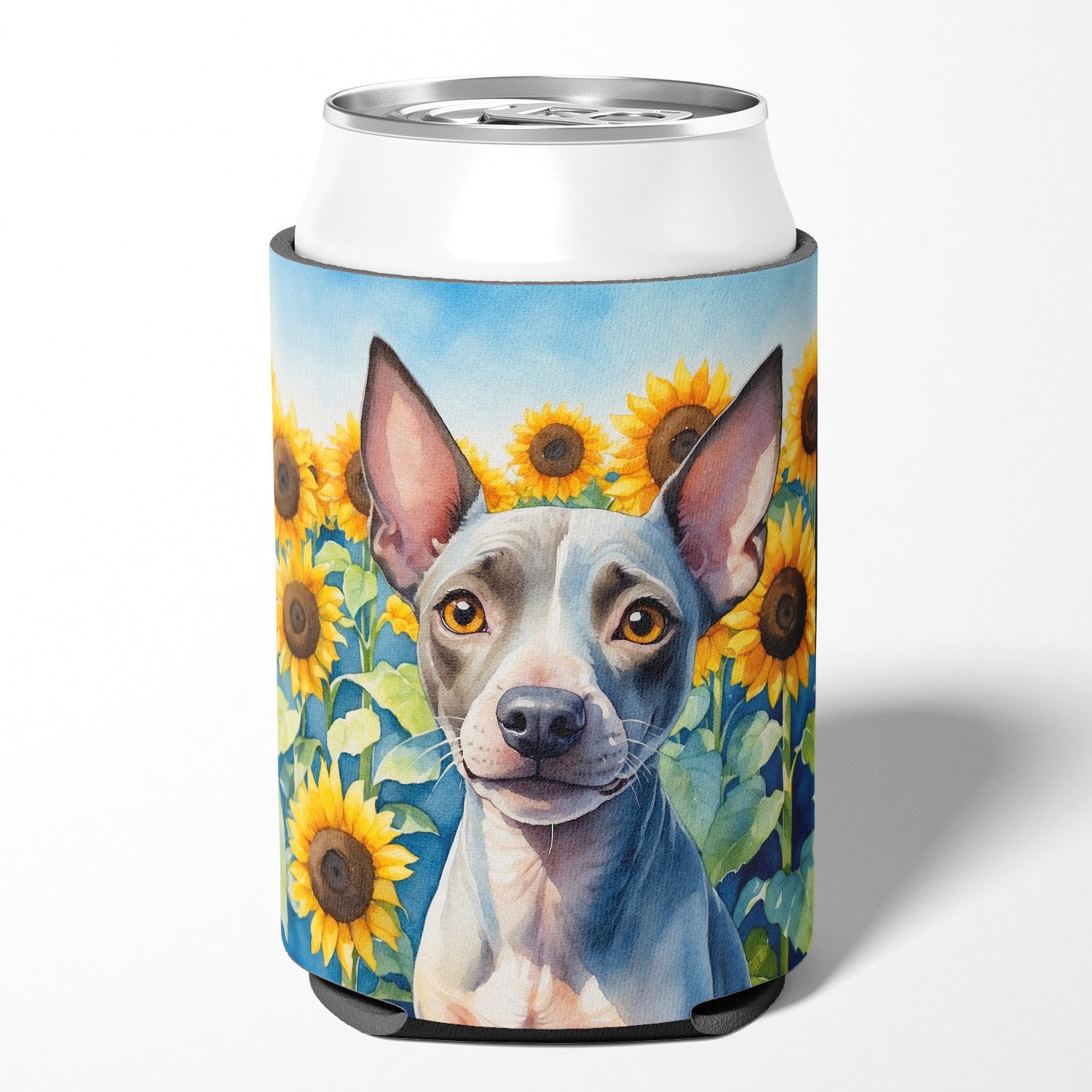 Buy this American Hairless Terrier in Sunflowers Can or Bottle Hugger