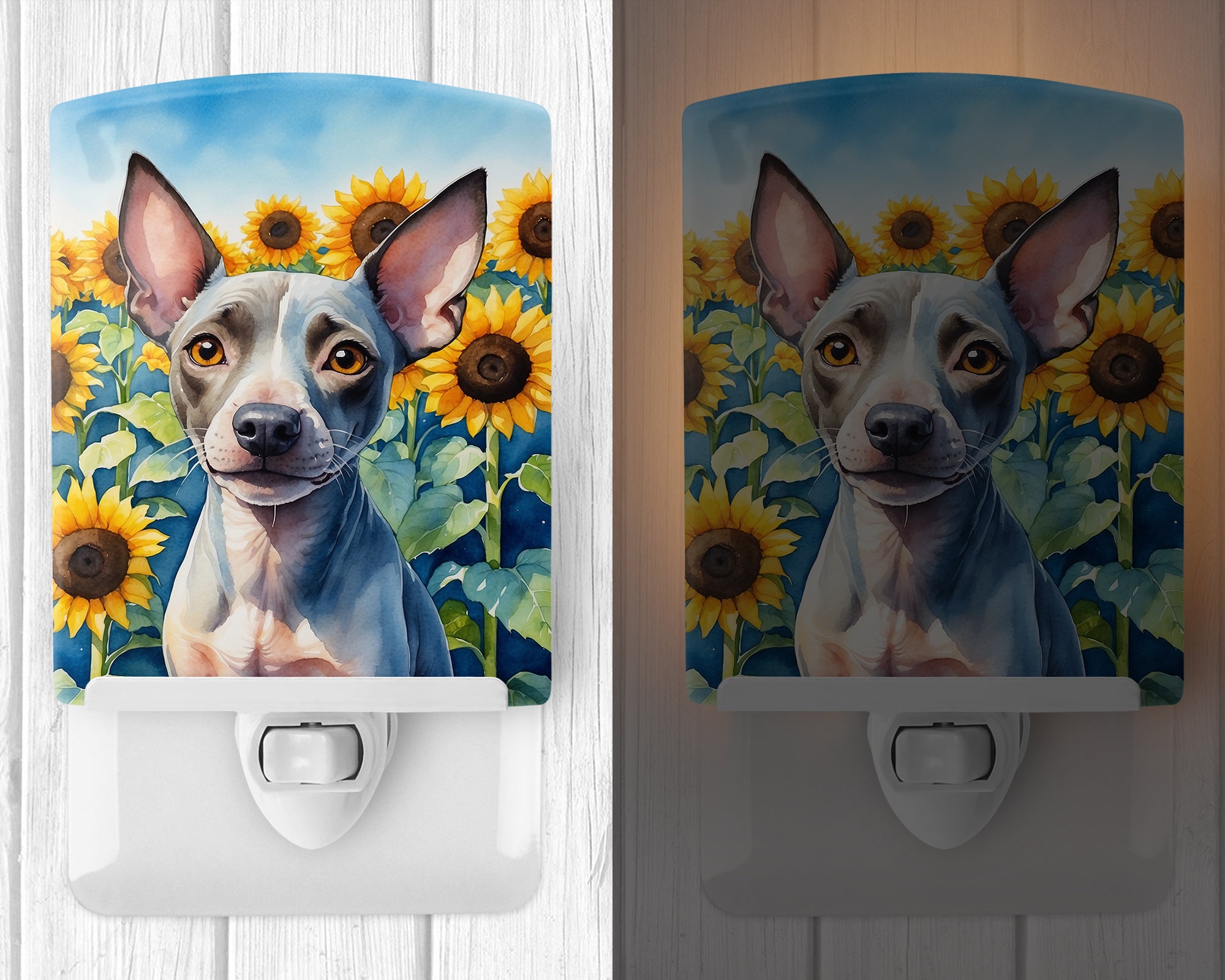 American Hairless Terrier in Sunflowers Ceramic Night Light
