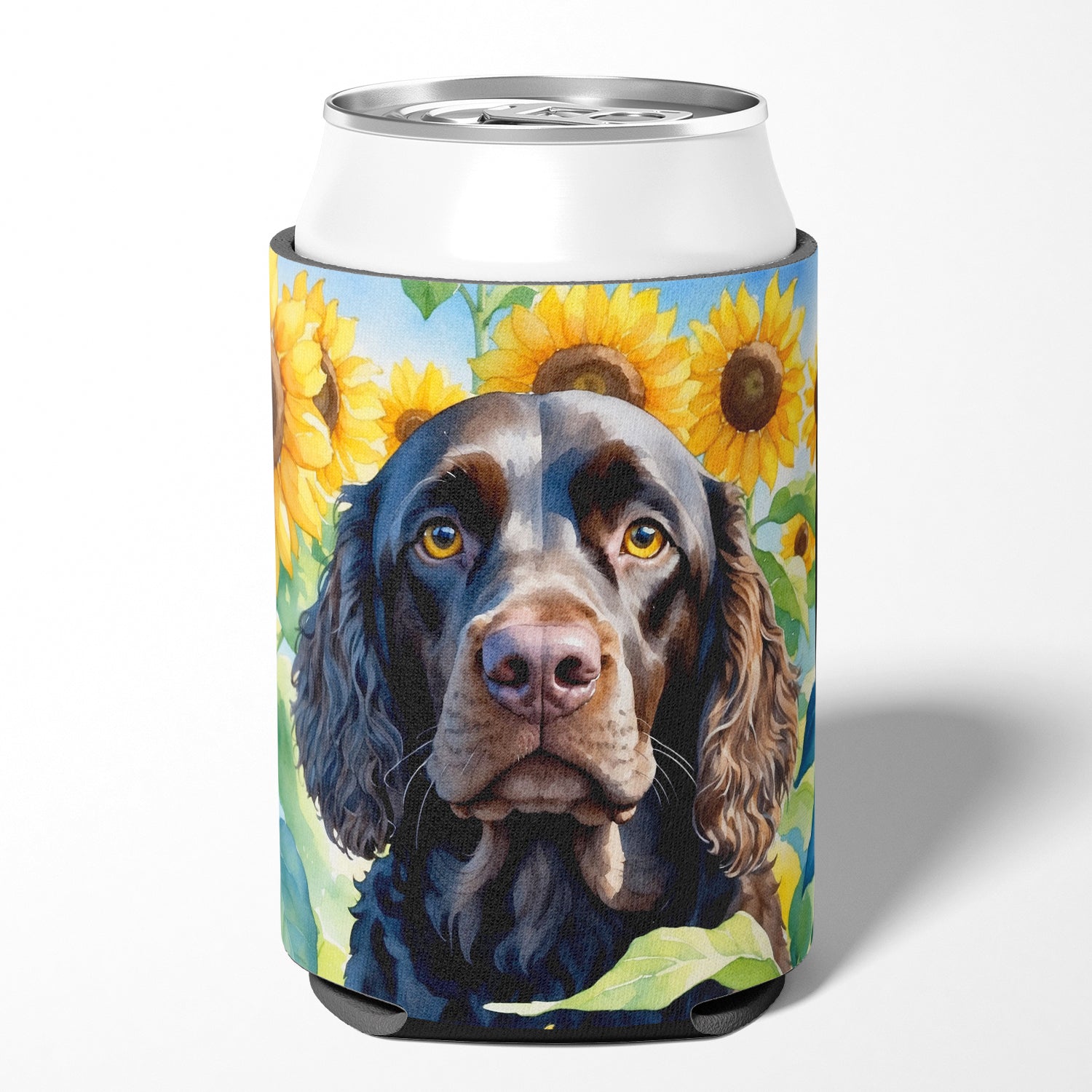 Buy this American Water Spaniel in Sunflowers Can or Bottle Hugger