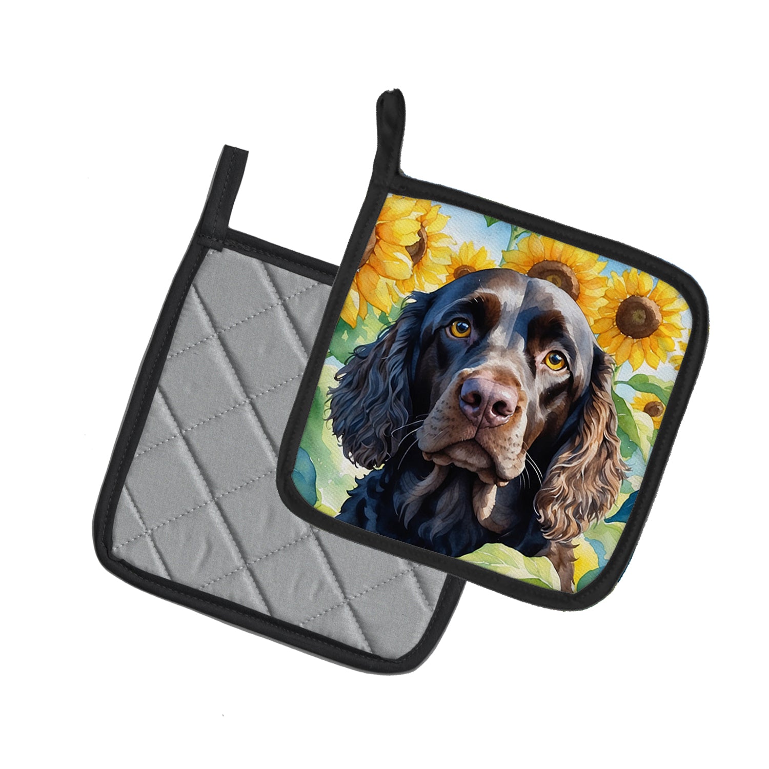Buy this American Water Spaniel in Sunflowers Pair of Pot Holders