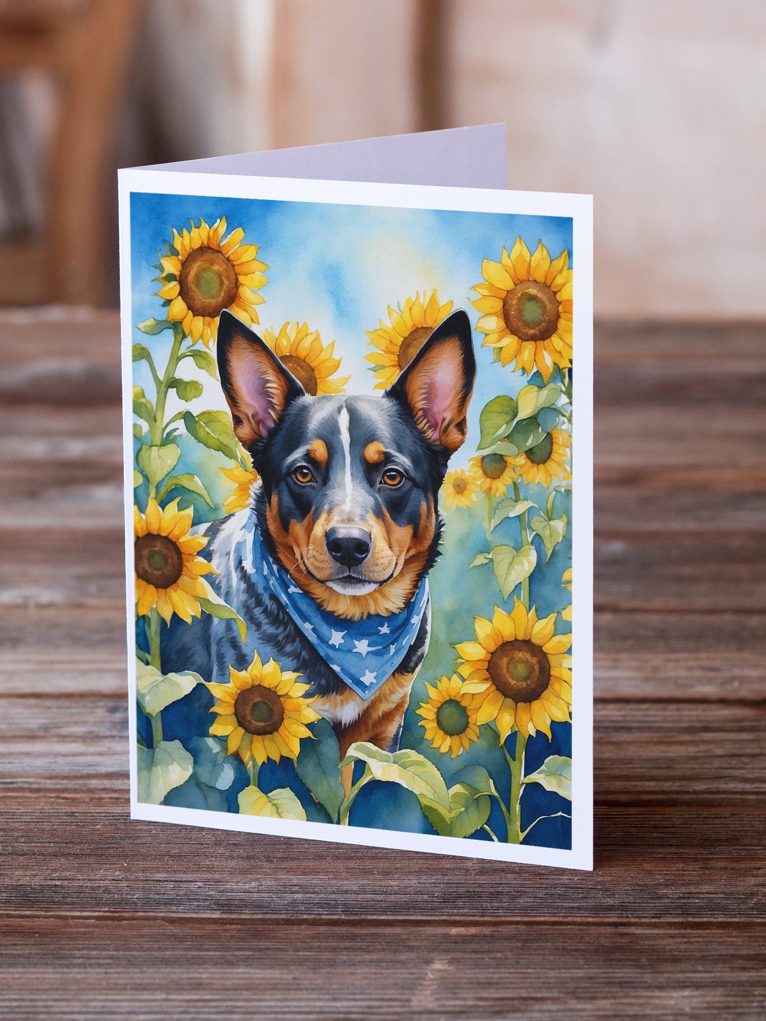 Australian Cattle Dog in Sunflowers Greeting Cards Pack of 8