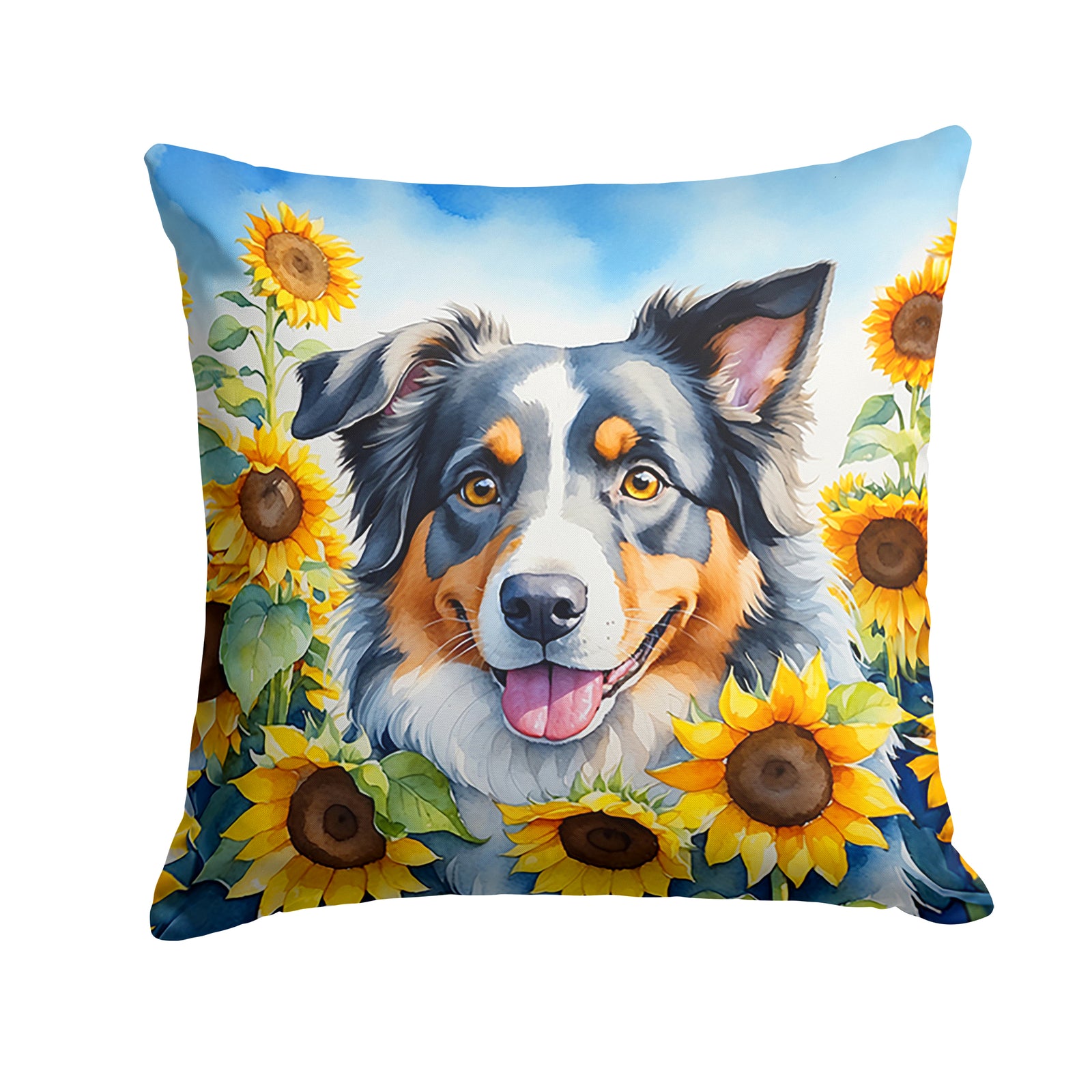 Buy this Australian Shepherd in Sunflowers Throw Pillow
