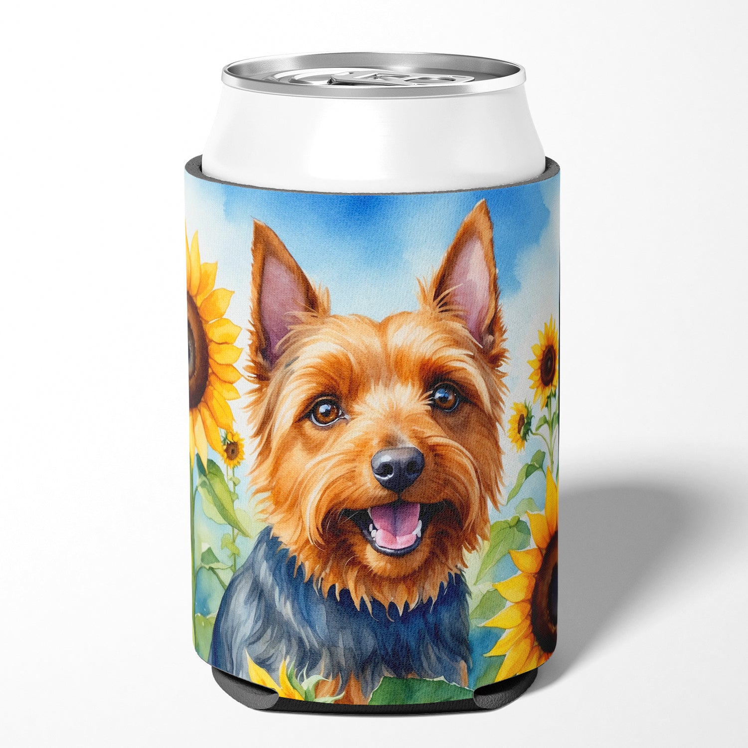 Buy this Australian Terrier in Sunflowers Can or Bottle Hugger