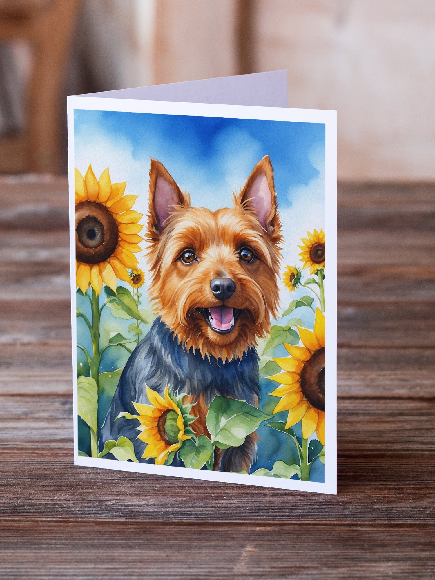 Australian Terrier in Sunflowers Greeting Cards Pack of 8