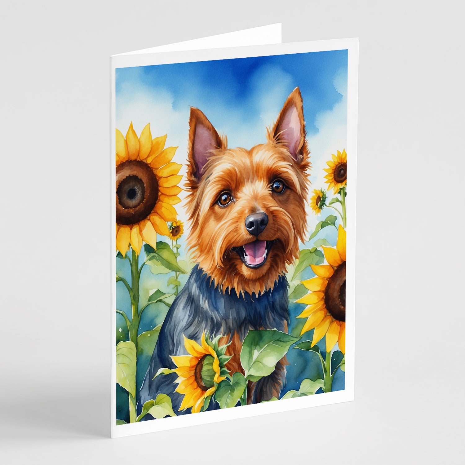 Buy this Australian Terrier in Sunflowers Greeting Cards Pack of 8