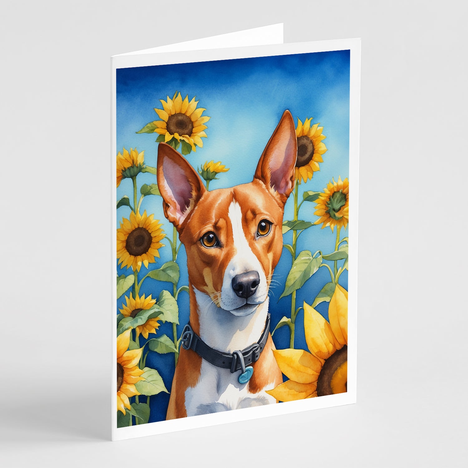 Buy this Basenji in Sunflowers Greeting Cards Pack of 8