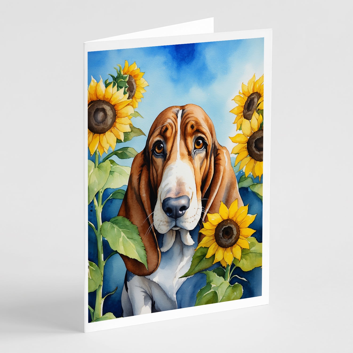 Buy this Basset Hound in Sunflowers Greeting Cards Pack of 8