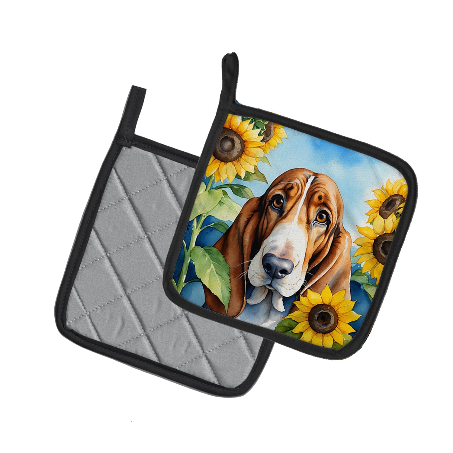 Buy this Basset Hound in Sunflowers Pair of Pot Holders