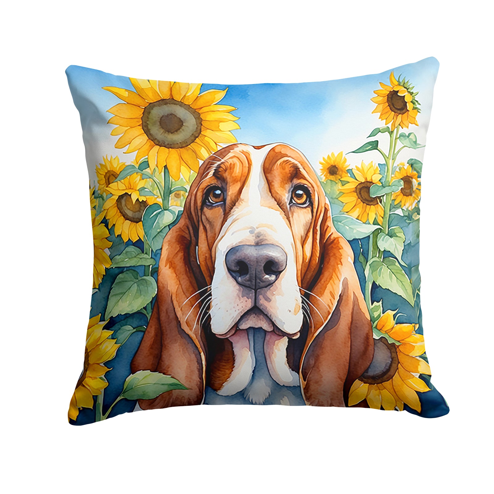 Buy this Basset Hound in Sunflowers Throw Pillow