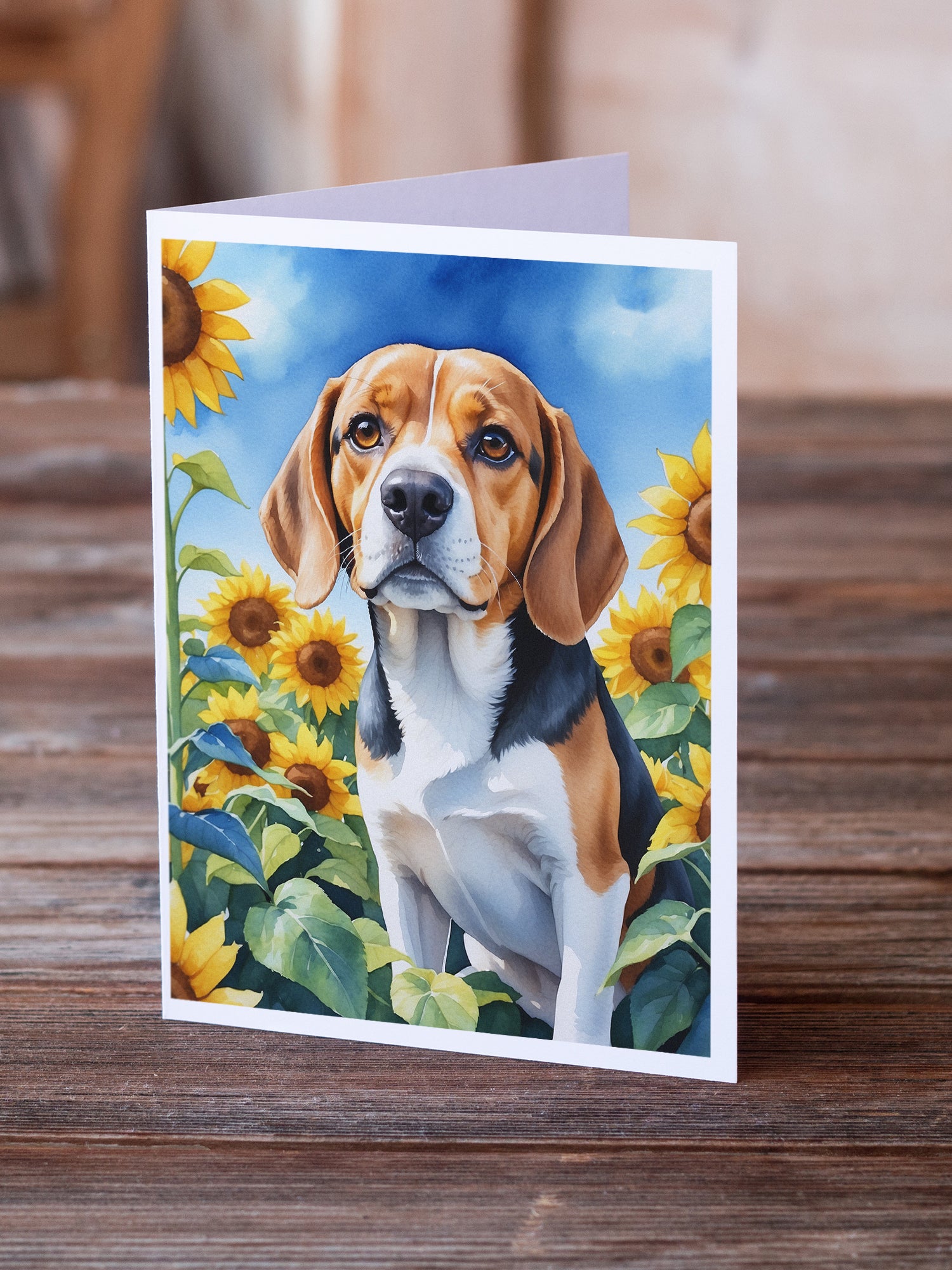 Beagle in Sunflowers Greeting Cards Pack of 8