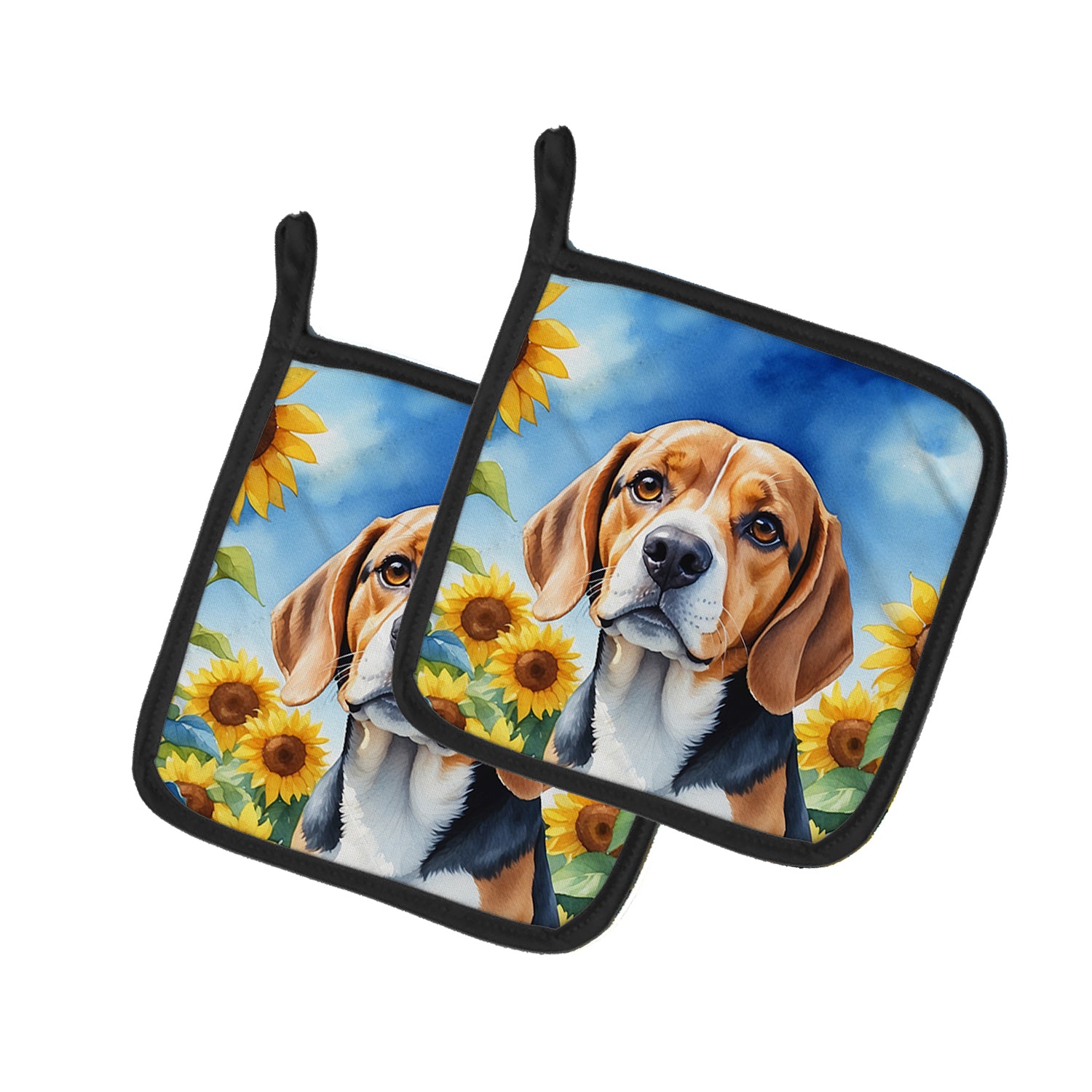 Buy this Beagle in Sunflowers Pair of Pot Holders